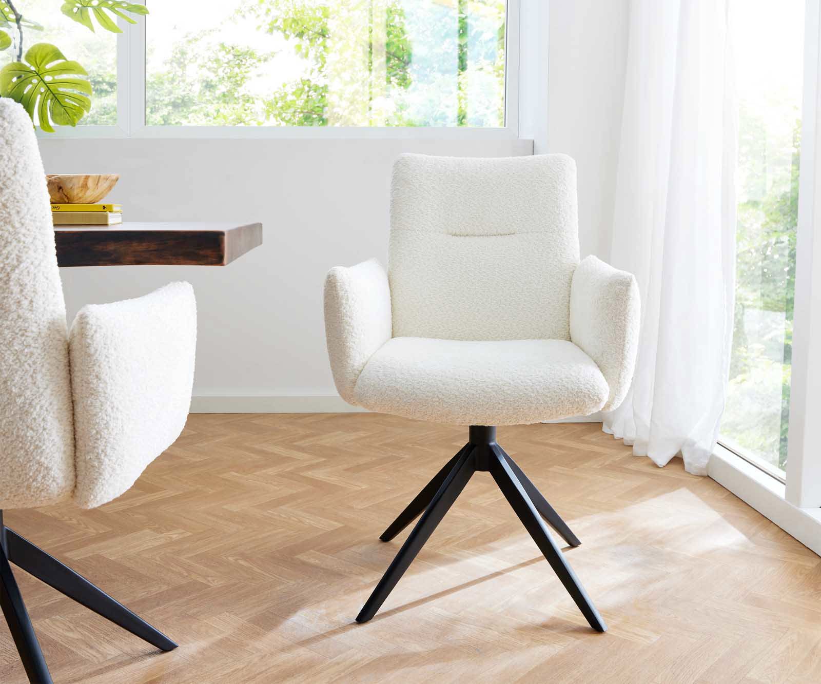 Draaistoel Jova-Flex met armleuning bouclé wit kruisframe breed zwart 360° draaibaar pocketveer kern 1 Draaistoel Jova-Flex met armleuning bouclé wit kruisframe breed zwart 360° draaibaar pocketveer kern 1