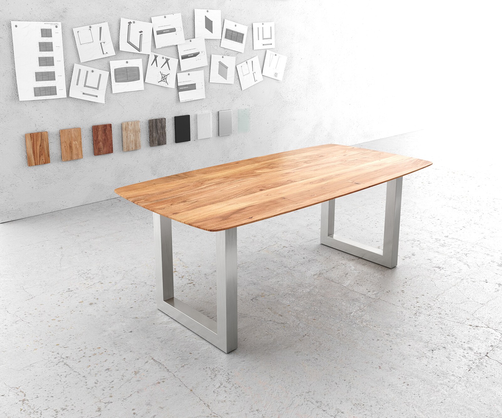 Eettafel Edge Boot 200x100 acacia natuur edelstaal breed Zwitserse rand 1