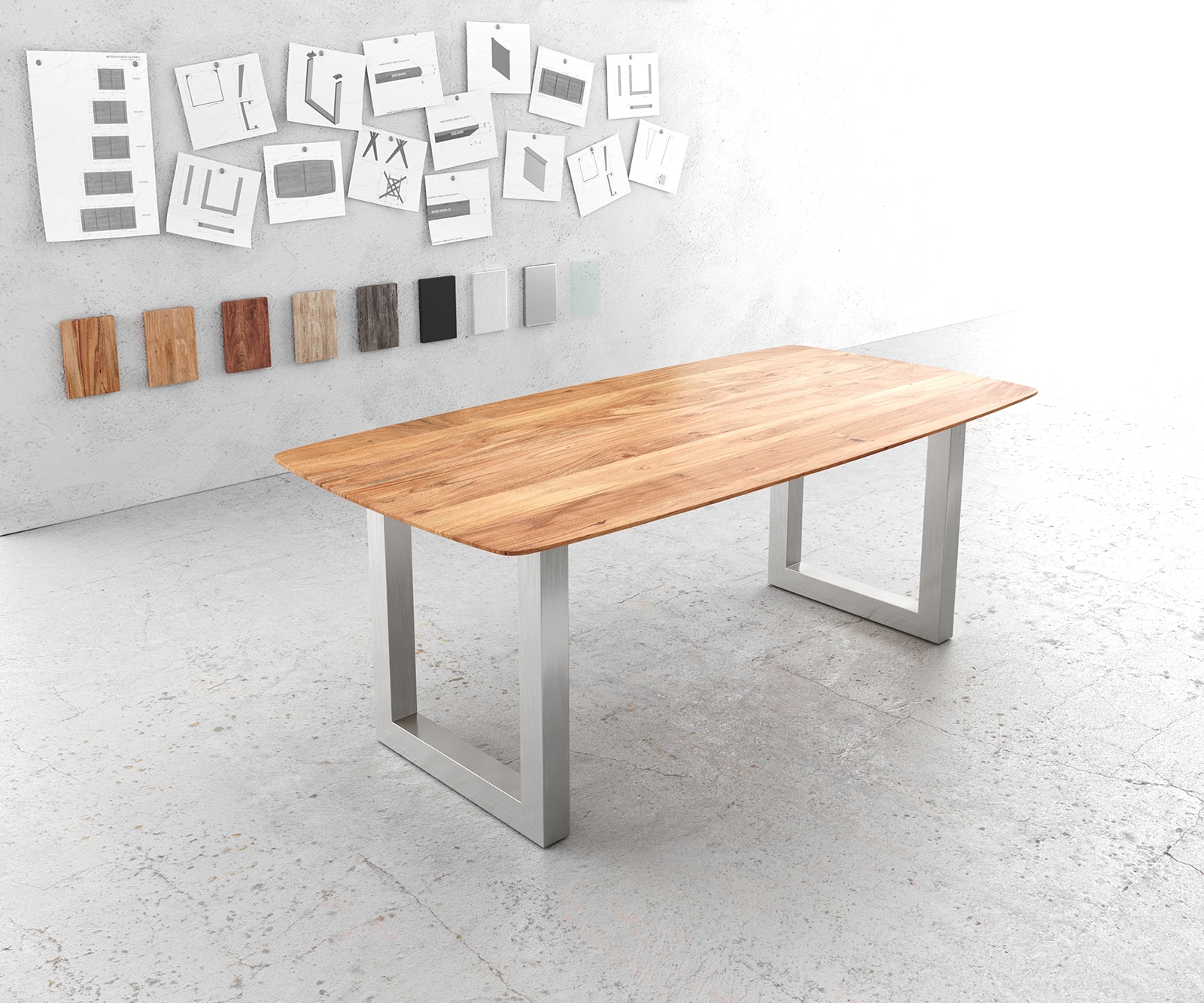Eettafel Edge Boot 200x100 acacia natuur edelstaal breed Zwitserse rand Eettafel Edge Boot 200x100 acacia natuur edelstaal breed Zwitserse rand