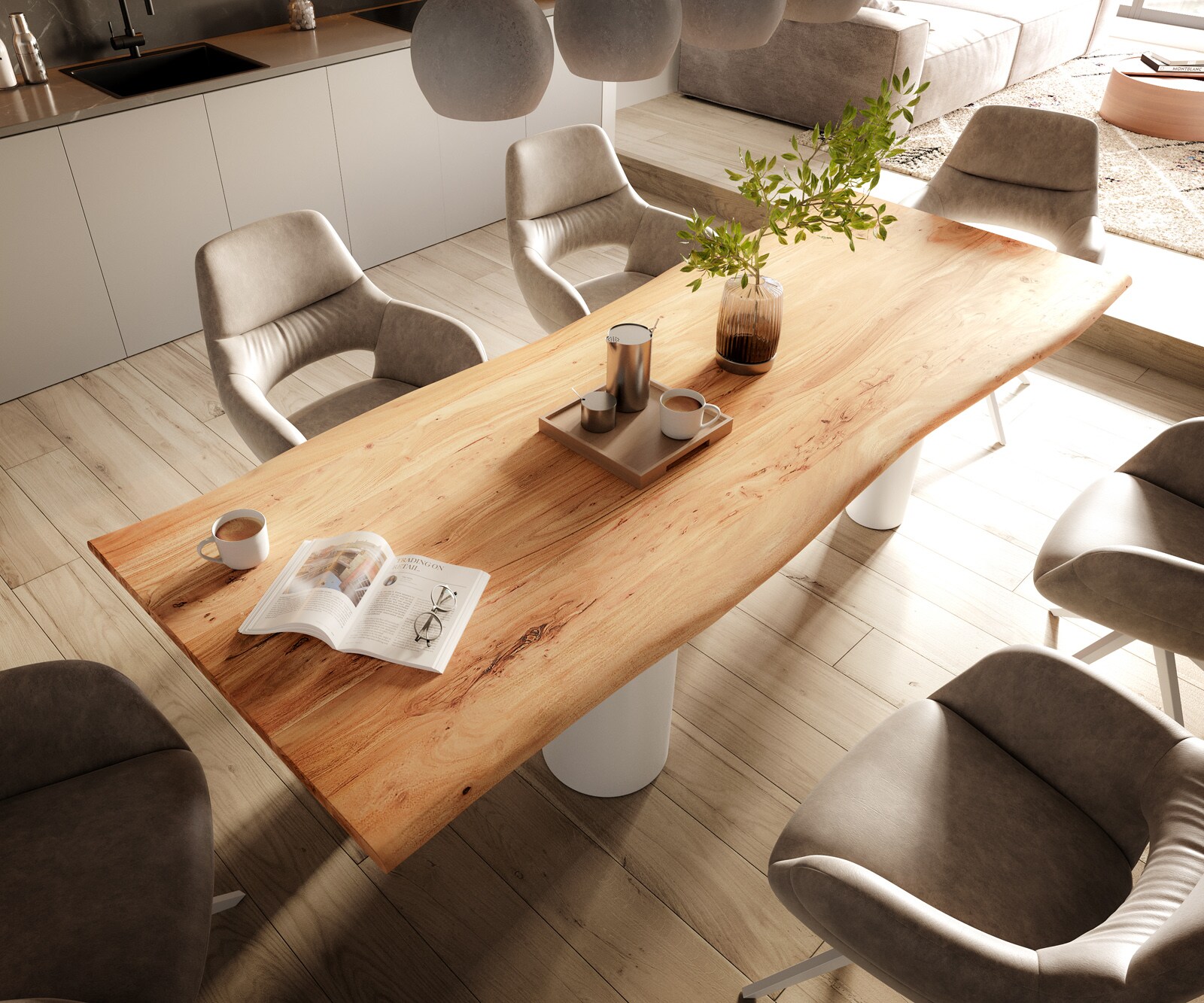 Eetkamertafel Edge 260x100 acacia natuurPilier metaal wit Live-Edge 4