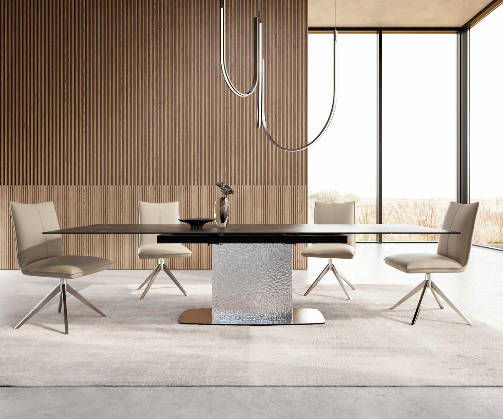 Eetkamertafel Edge 200-300x100 keramiek Laminam®Noir Desir bruin Wave RVS uitschuifbaar 1