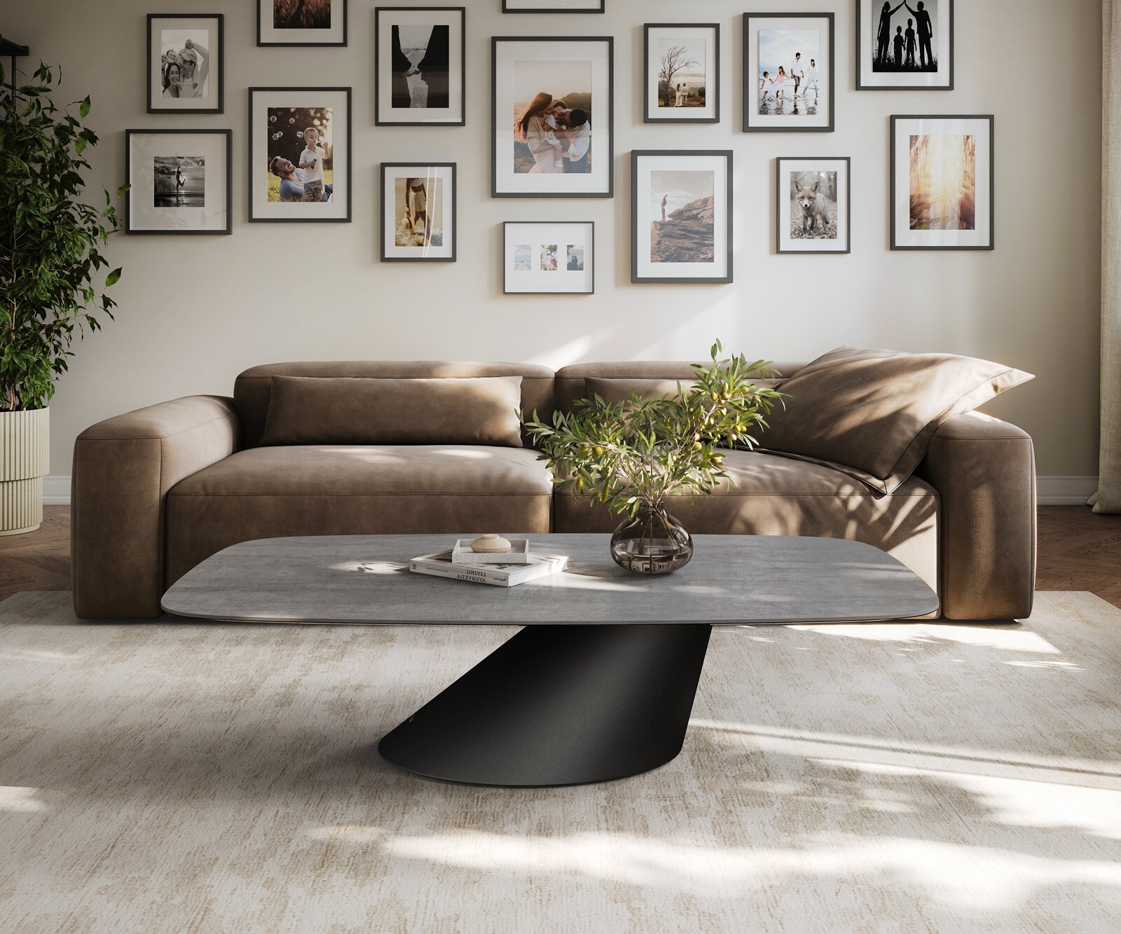 Salontafel Edge bootvormig 140x80 cm keramiek beton grijs Conis metaal zwart 2