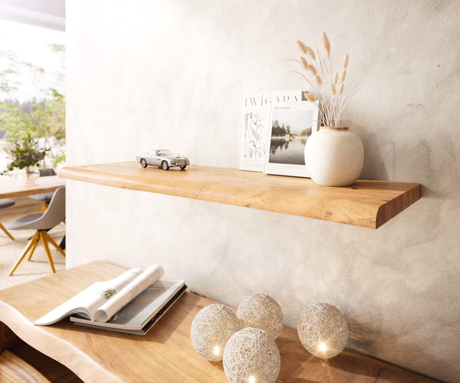 Wandplank Live-Edge 100 cm acacia natuur massieve boomrand