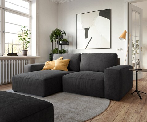 Hoeksofa Lanzo 230x155 cm microvezel zwart met variabele recamière en hocker
