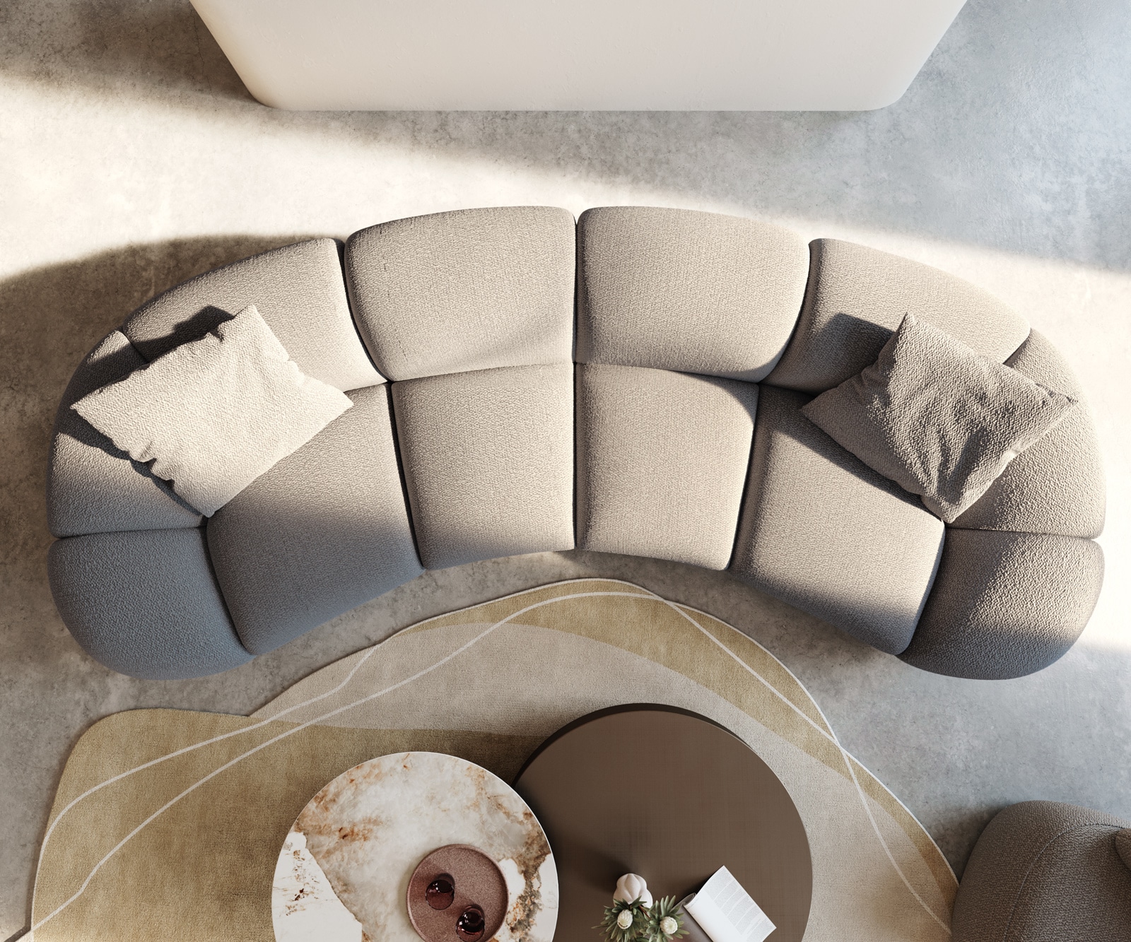 Big-sofa Lunna 360x175 cm Bouclé zilvergrijs 2 kussens 3 Big-sofa Lunna 360x175 cm Bouclé zilvergrijs 2 kussens 3