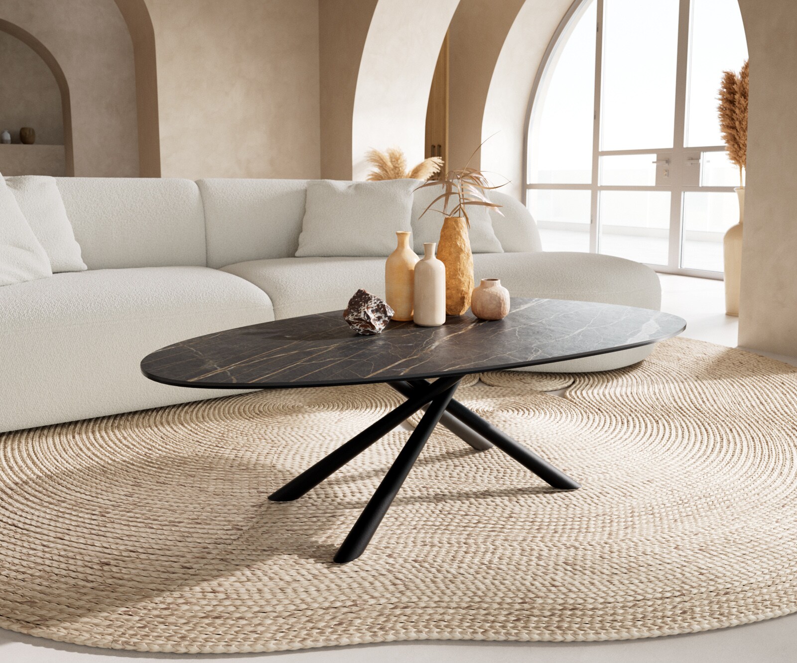 Salontafel Edge Oval 140x75 cm keramiek Laminam® Noir Desir bruin Sarity zwart metaal
