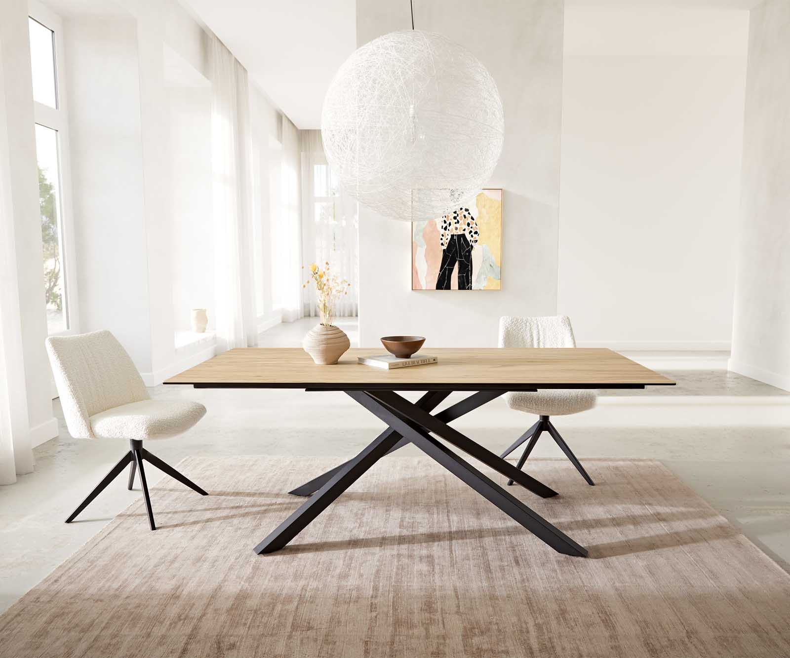 Eetkamertafel Edge 200x100 keramiek Laminam® Sabbia eiken kleur kruisframe rechthoek zwart Eetkamertafel Edge 200x100 keramiek Laminam® Sabbia eiken kleur kruisframe rechthoek zwart