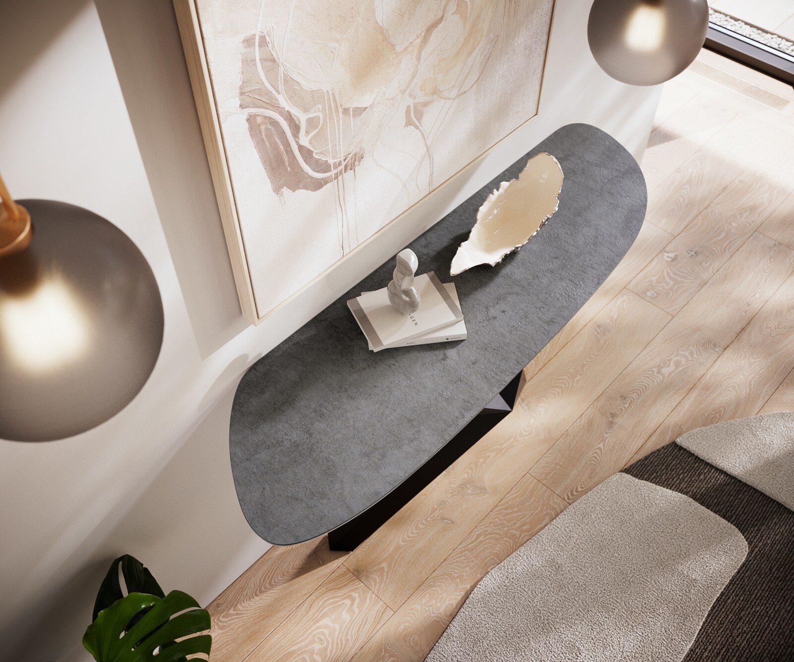 Consoletafel Edge Organisch 140x40 cm Keramiek Beton Grijs Zentharo Metaal Zwart 4