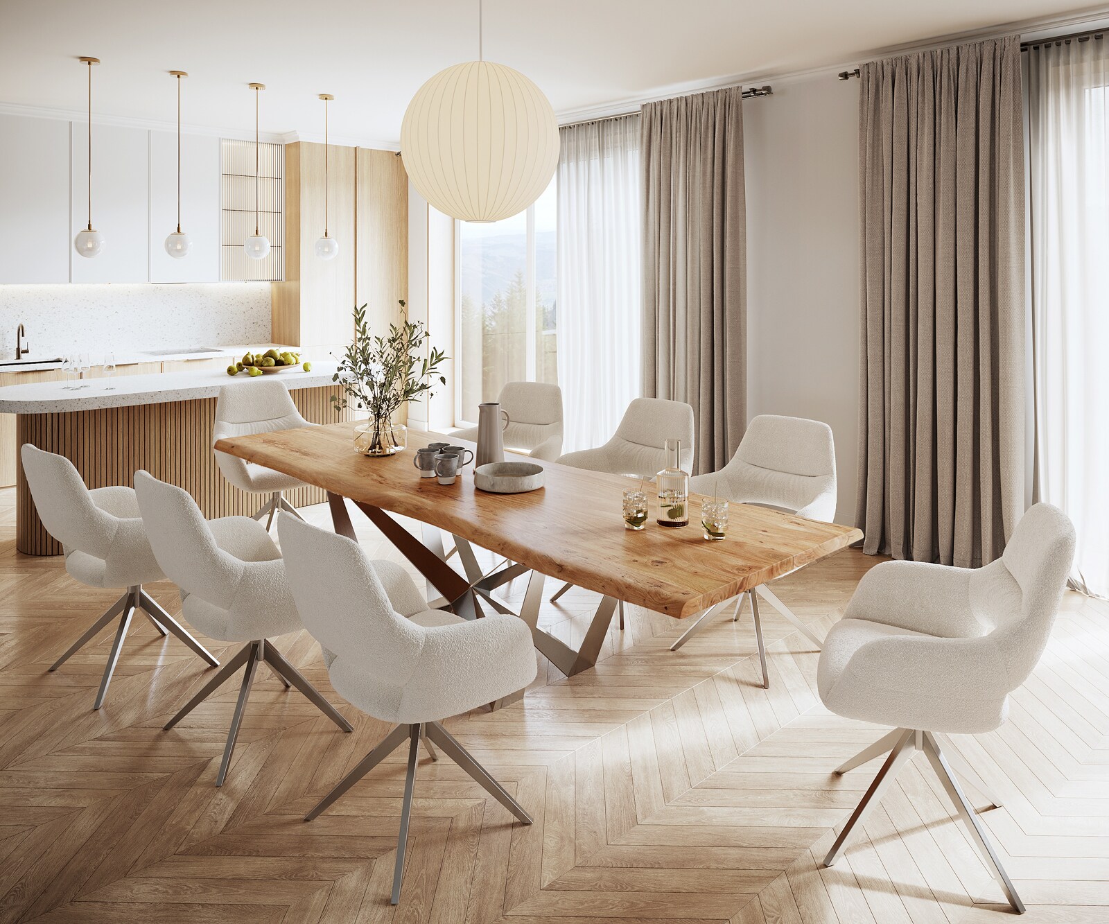 Eettafel Edge 300x100 XL acacia natuur Spider staal  roestvrij staal  Live-Edge 7