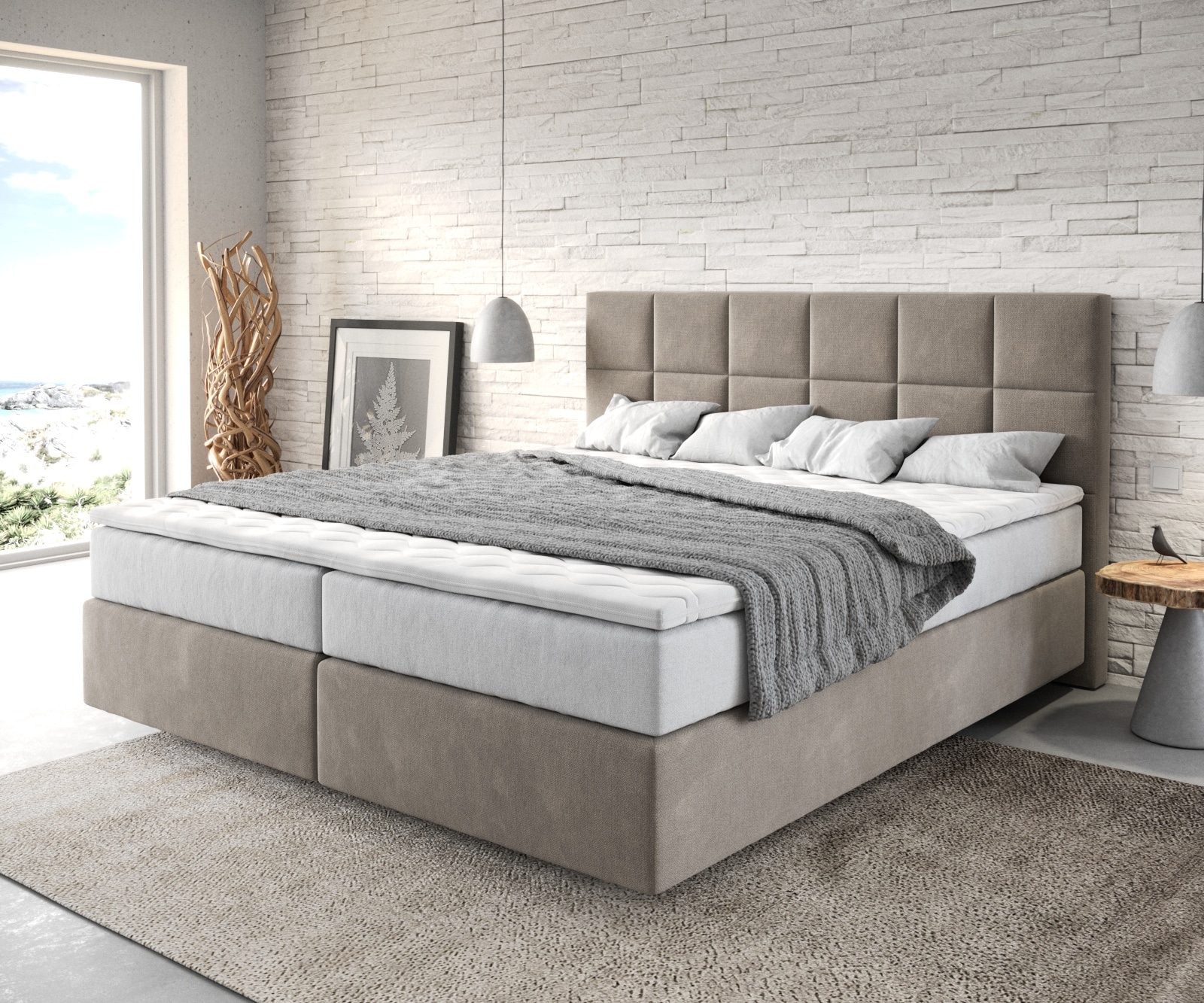 Boxspringbed Dream-Fine 180x200 cm Microvezel Beige met TFK Matras en Visco Topper Boxspringbed Dream-Fine 180x200 cm Microvezel Beige met TFK Matras en Visco Topper