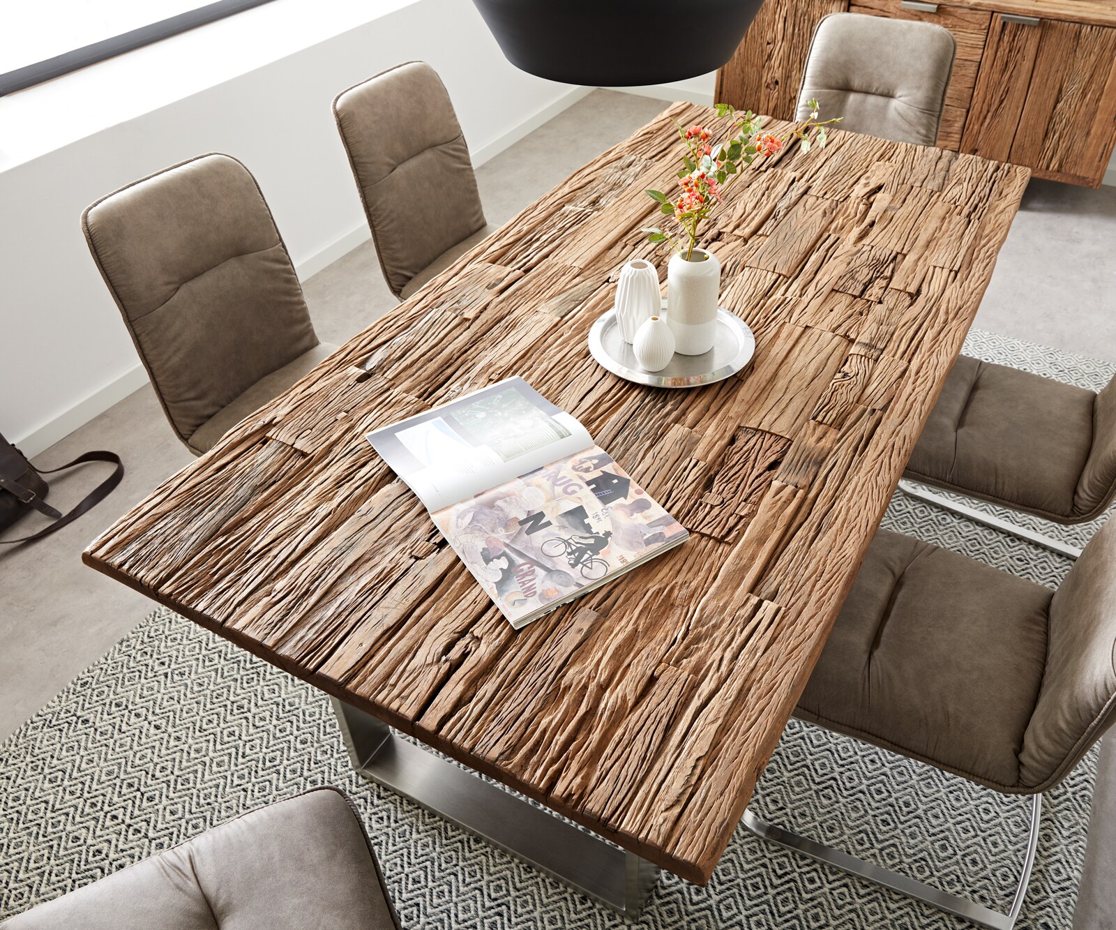 Eettafel Reclaimed 200x100 cm vintage look roestvrij staal smal 3 Eettafel Reclaimed 200x100 cm vintage look roestvrij staal smal 3