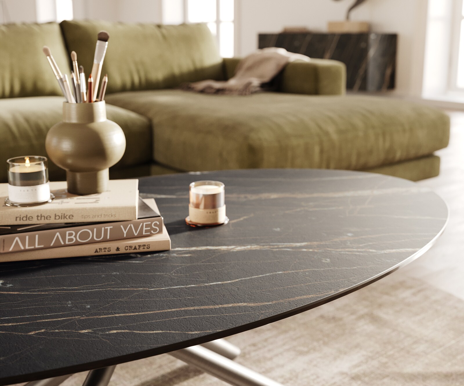 Salontafel Edge Oval 140x80 cm keramiek Laminam® Noir Desir bruin Sarity geborsteld roestvrij staal 5