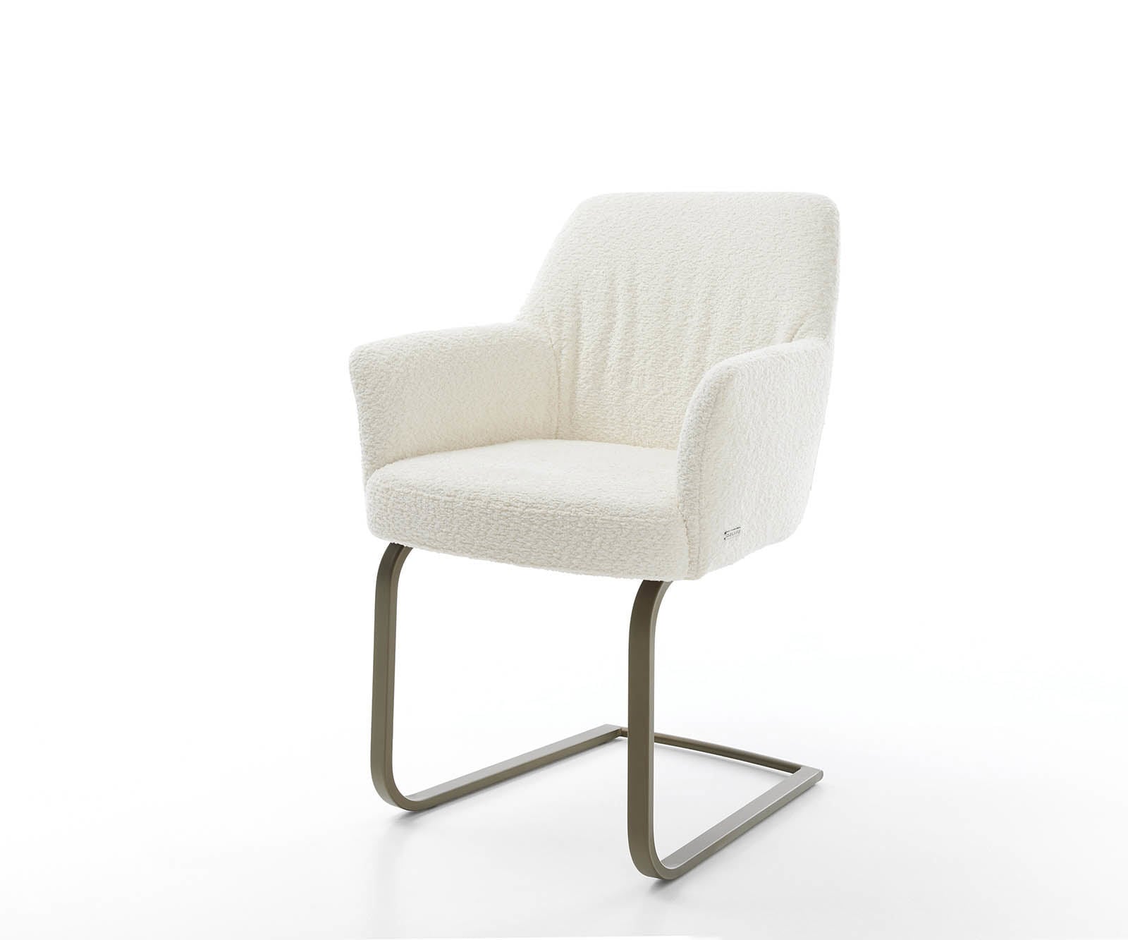 Sledemodel Xana-Flex met armleuning bouclé wit sledemodel vlak afwerking met titanium pocketveer kern Sledemodel Xana-Flex met armleuning bouclé wit sledemodel vlak afwerking met titanium pocketveer kern