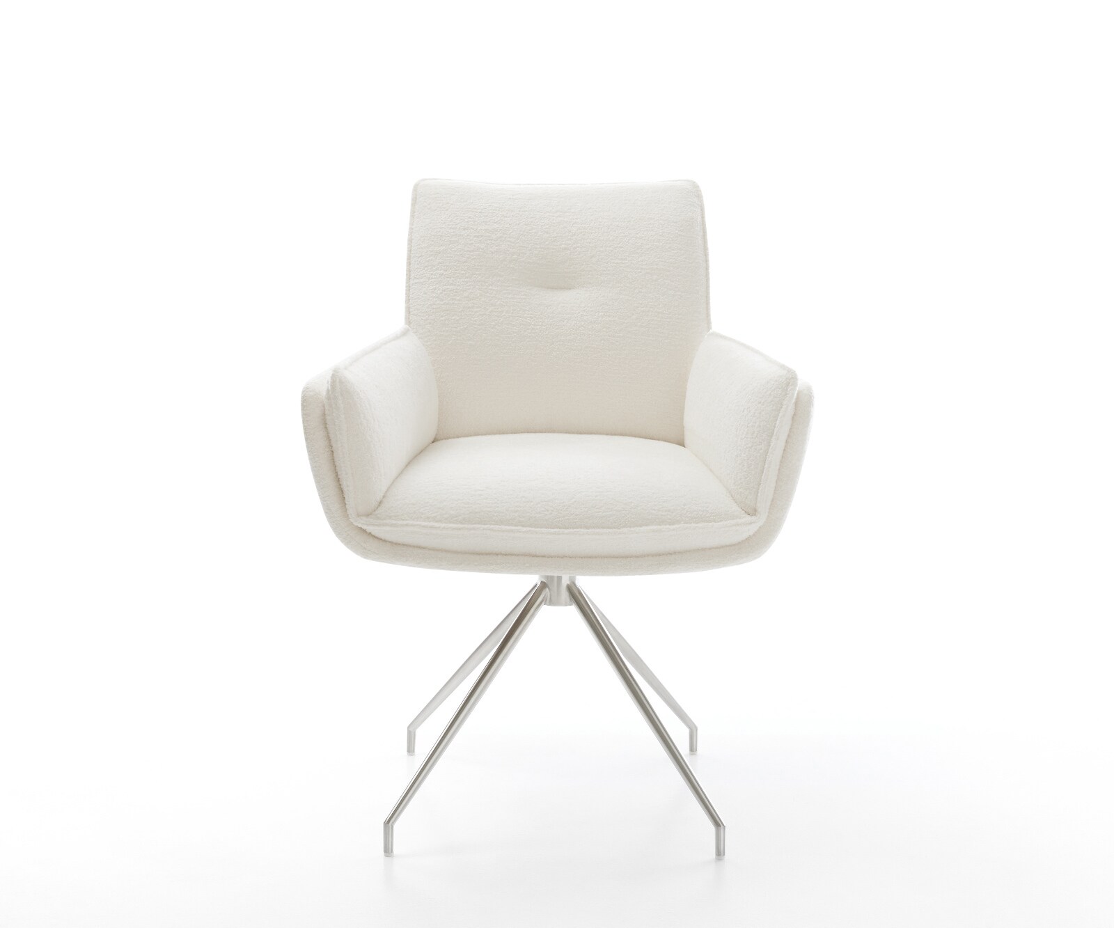 Eetkamerstoel Nela-Flex bouclé zacht beige kruisframe conisch roestvrij staal 1