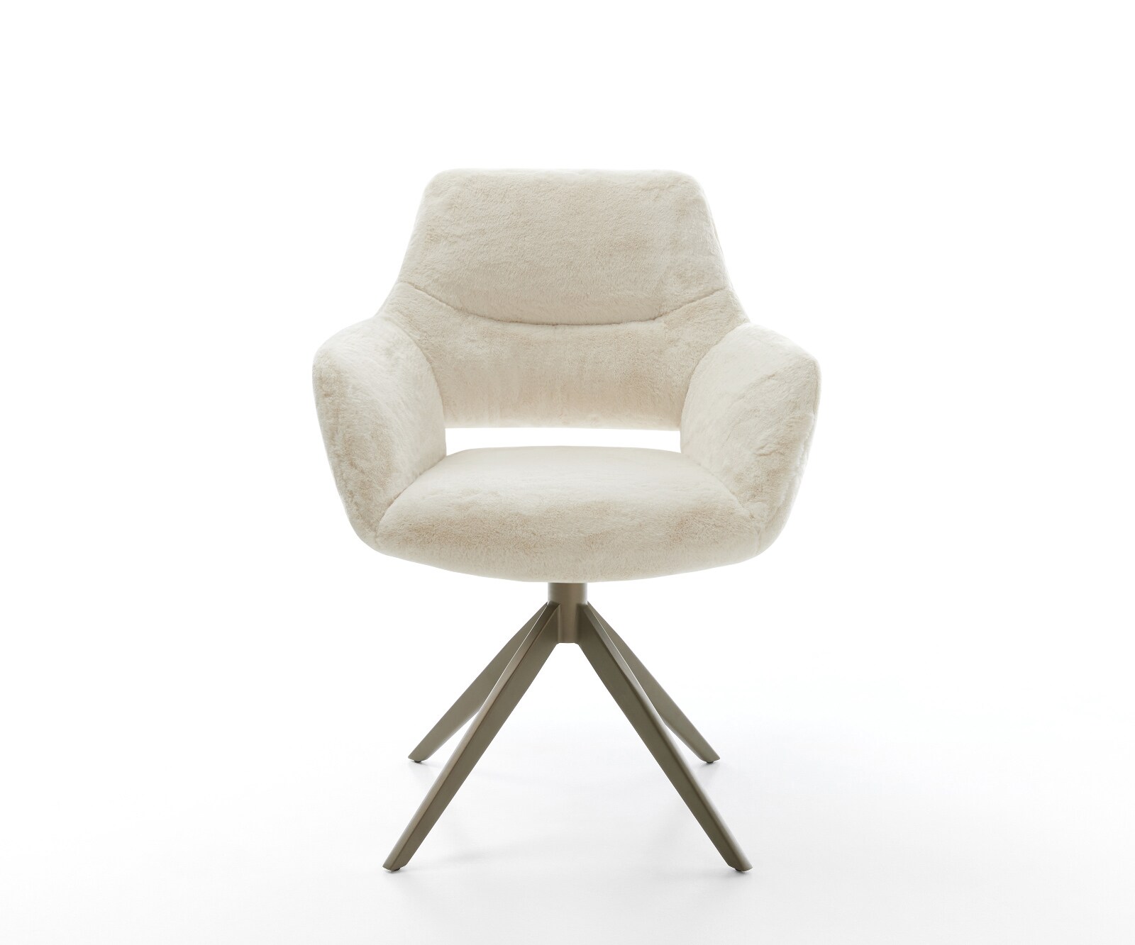 Draaistoel Yago-Flex met armleuning pluchen crème-wit kruisframe breed afwerking met titanium 360° draaibaar rocker-functie pocketveer kern 2