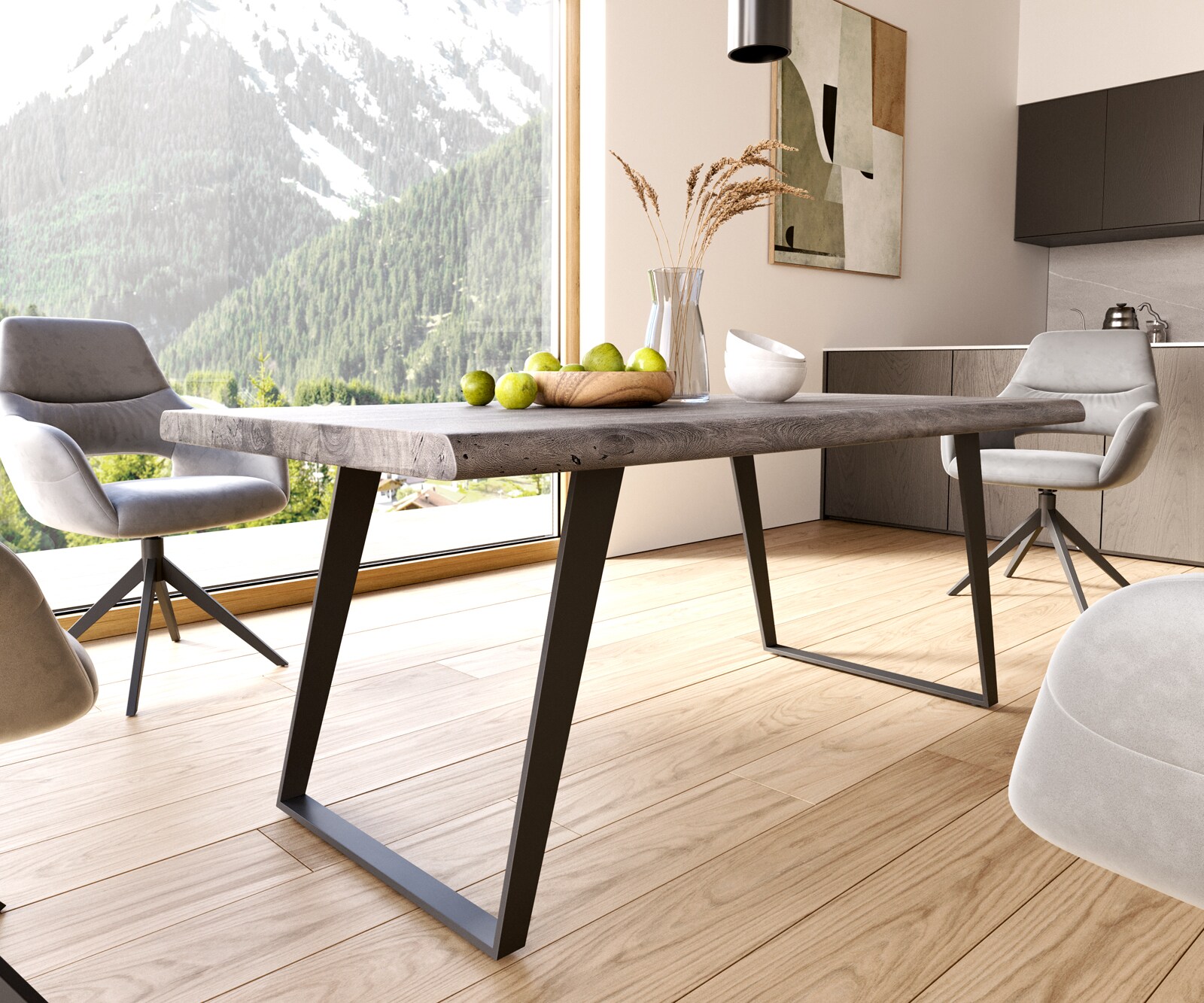 Eettafel Edge 180x90 XL acacia platina  metaal schuin zwart  Live-Edge 5