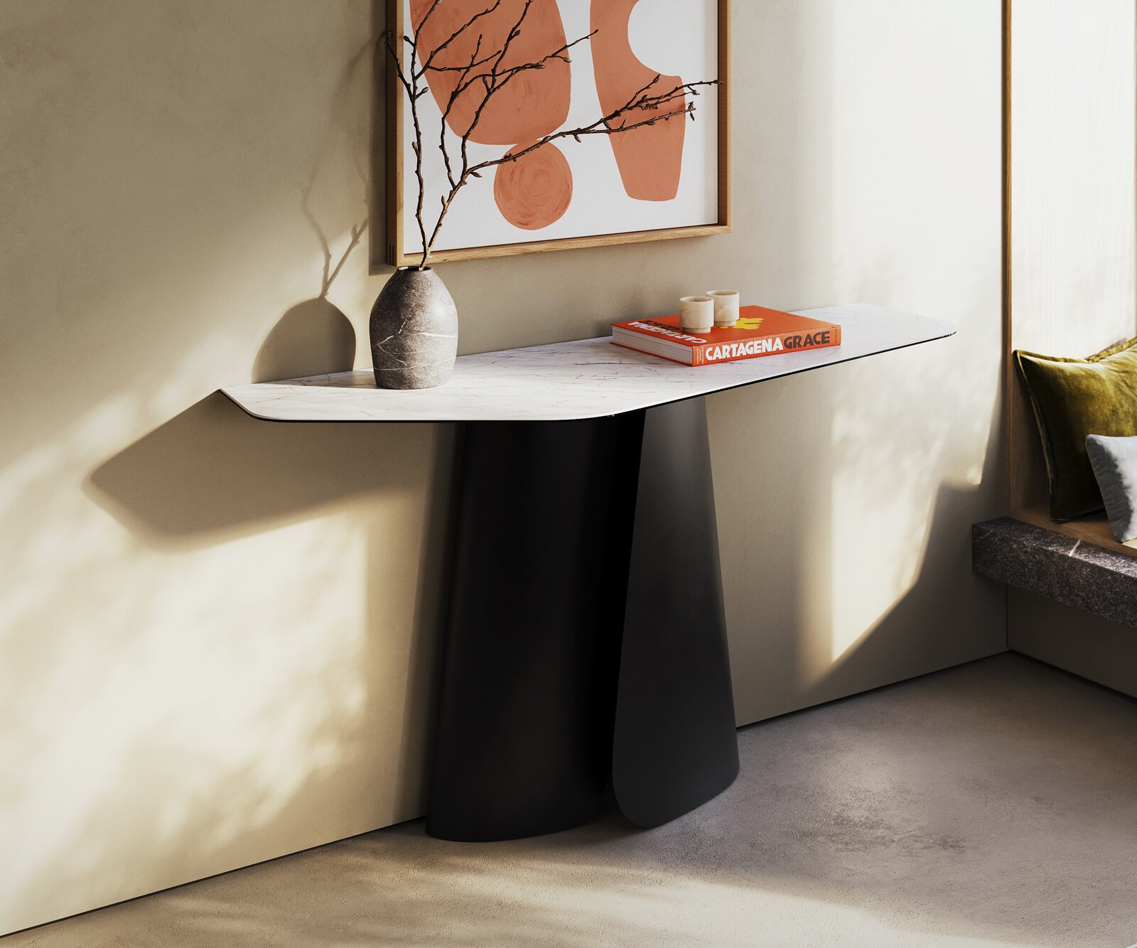 Consoletafel Edge Polygonaal 140x50 cm Keramiek Laminam® Statuarietto Weiß Livos Metaal Zwart 4