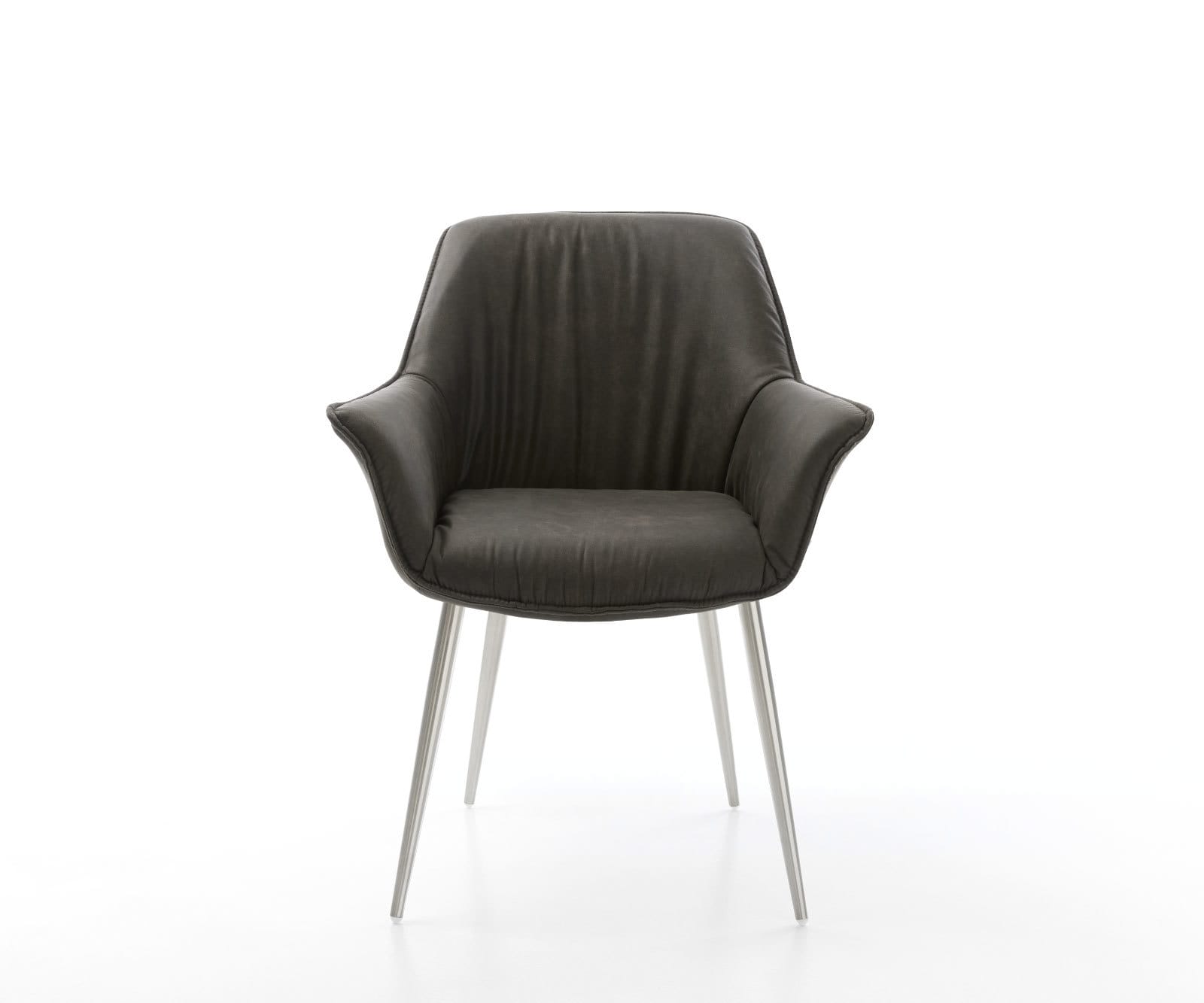 Eetkamerstoel Keila-Flex met armleuning microvelours antraciet vintage 4-poot conisch roestvrij staal 2