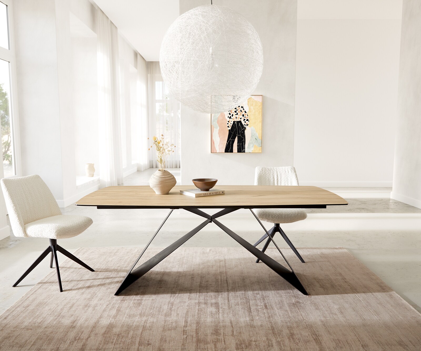 Eetkamertafel Edge Boot 200x100 keramiek Laminam® Sabbia eiken kleur V-frame vlak staal zwart 3 Eetkamertafel Edge Boot 200x100 keramiek Laminam® Sabbia eiken kleur V-frame vlak staal zwart 3