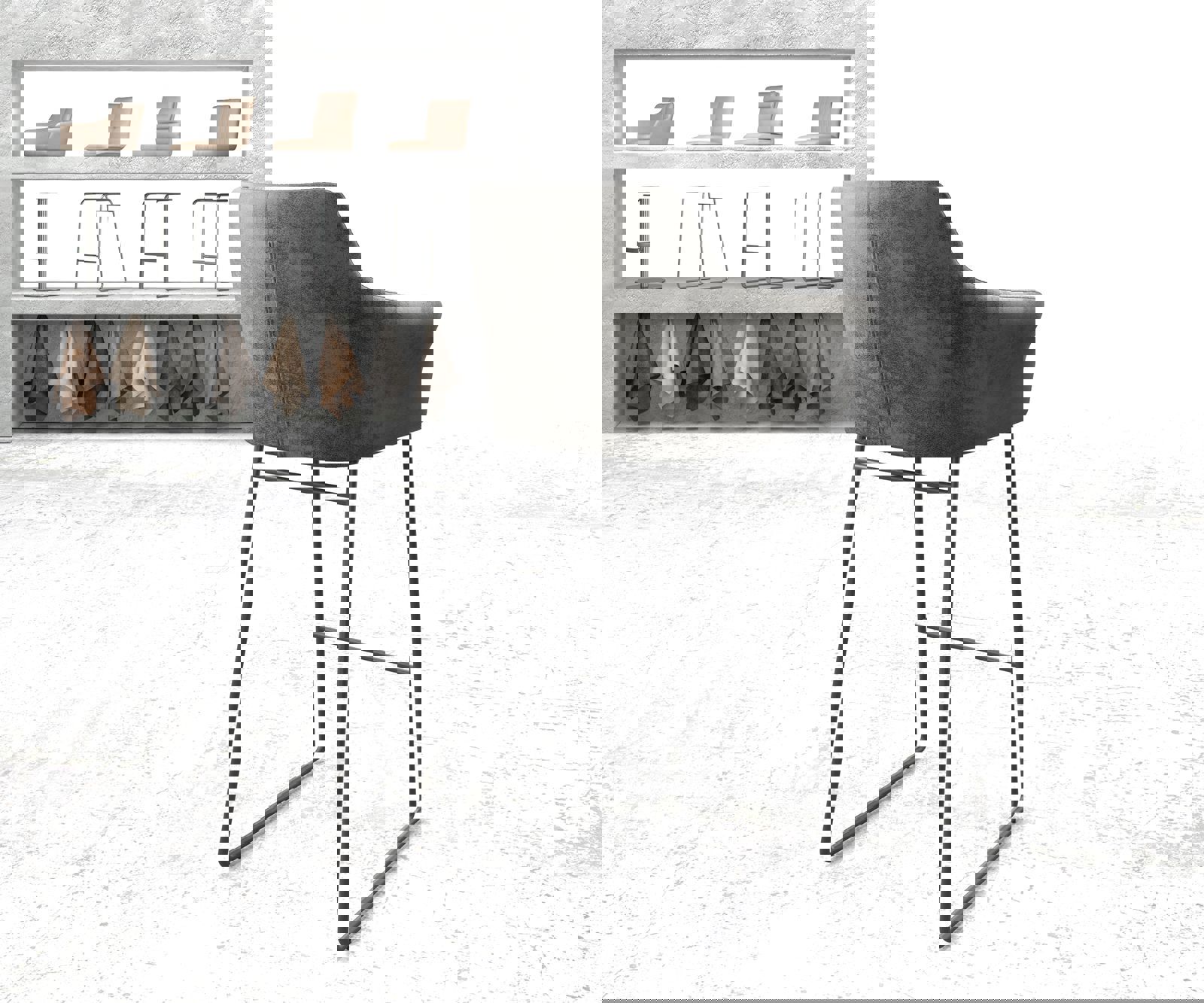 Barstoel Yulo-Flex vintage grijs slipframe metaal 2 Barstoel Yulo-Flex vintage grijs slipframe metaal 2