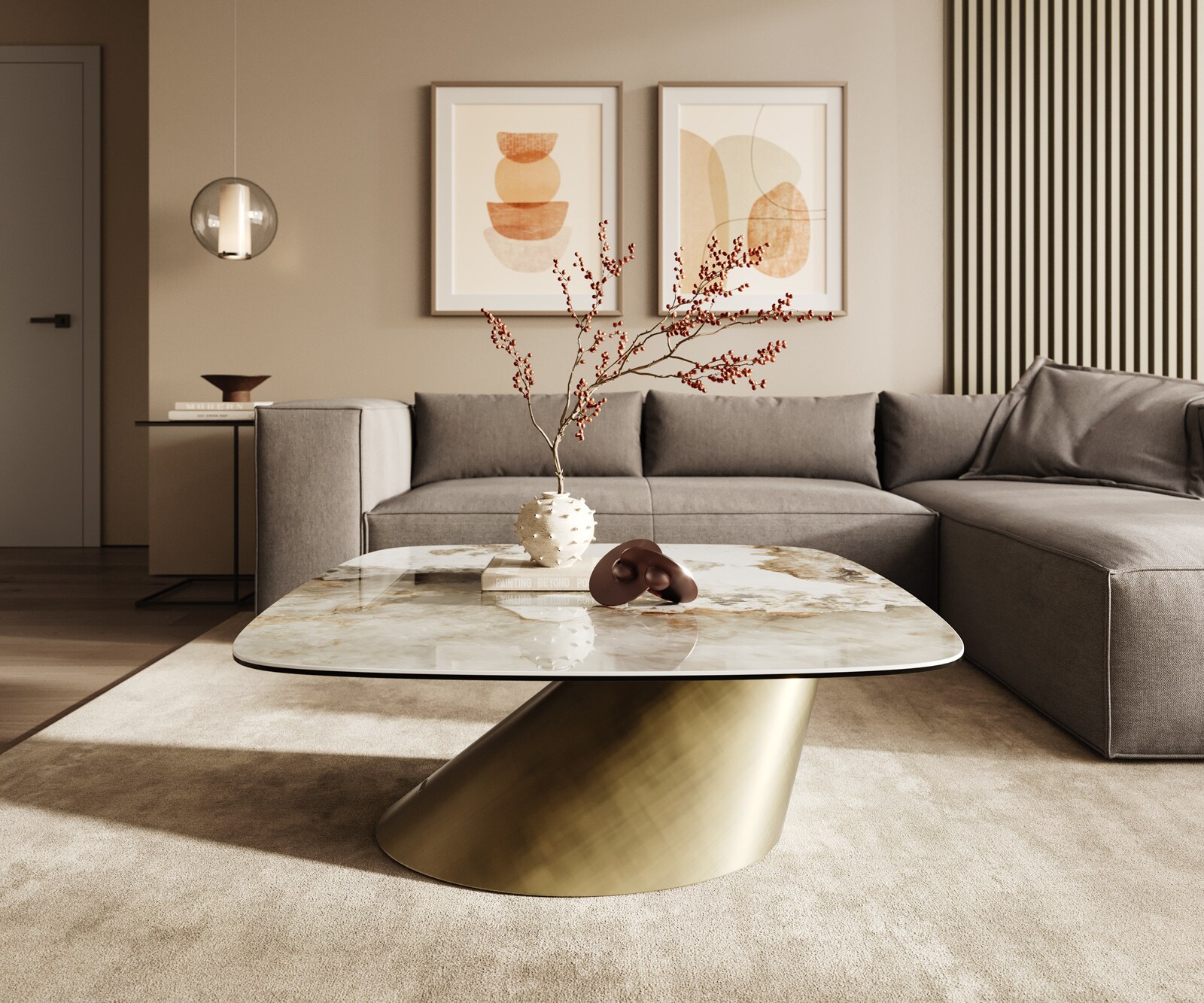 Salontafel Edge Boot 90x90 cm keramiek Minas Melange Conis metallic goud 2