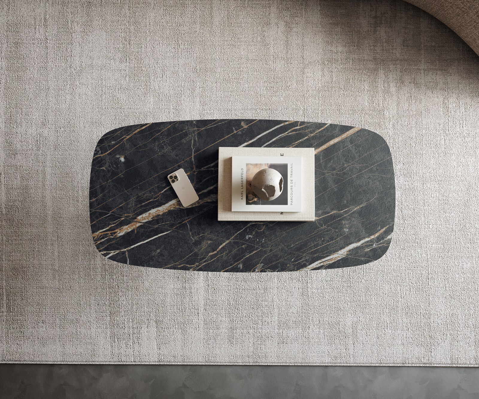 Salontafel Edge Boot 100x50 cm keramiek Laminam® Noir Desir bruin Sarity zwart metaal 4