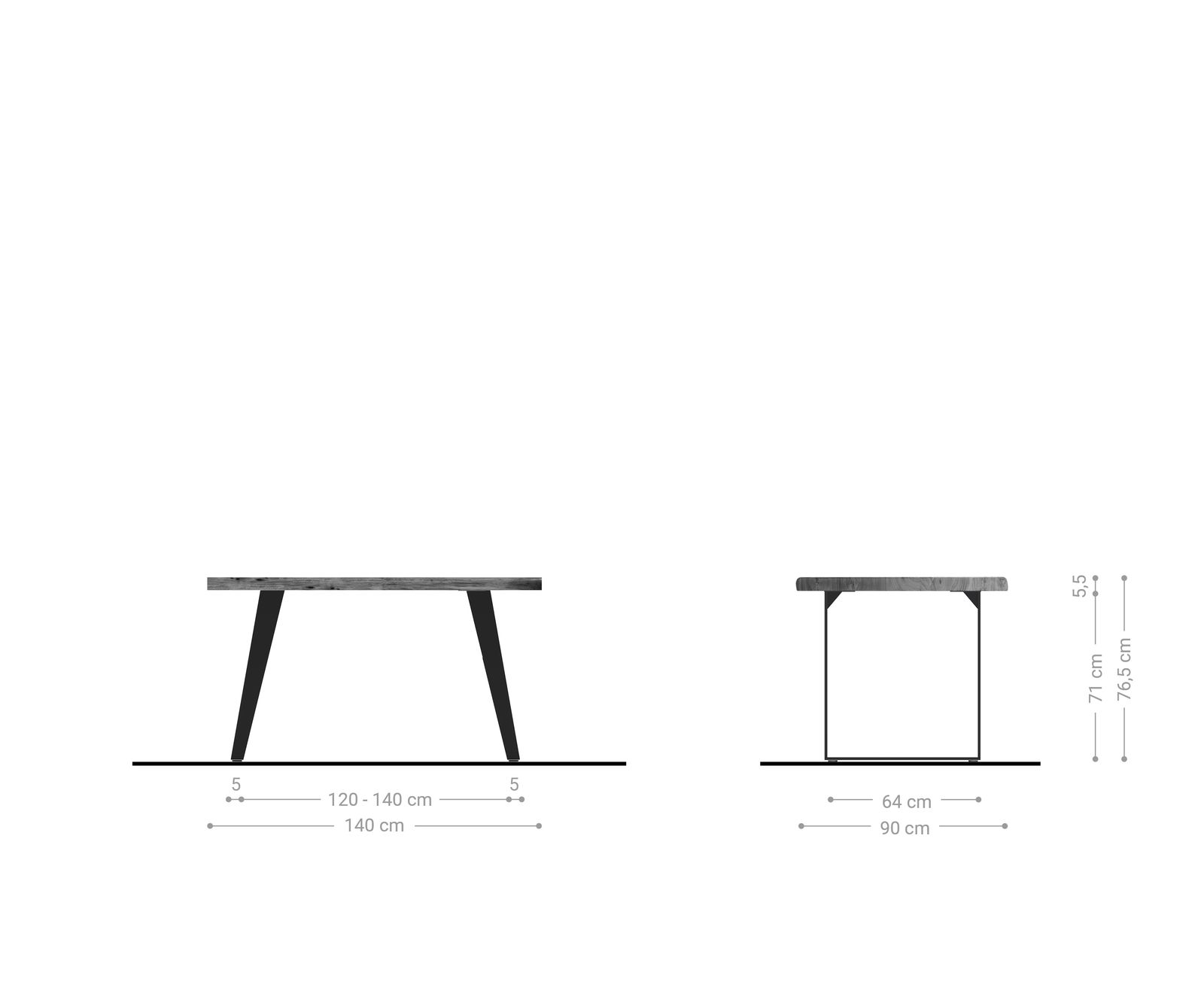 Eettafel Edge 140x90 XL acacia natuur metaal schuin Live-Edge 5