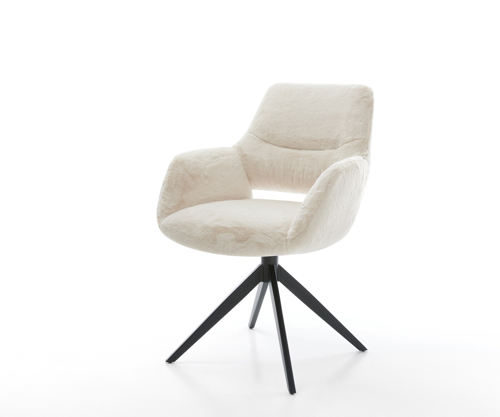 Draaistoel Yago-Flex met armleuning pluchen crème-wit kruisframe breed zwart 360° draaibaar rocker-functie pocketveer kern 1