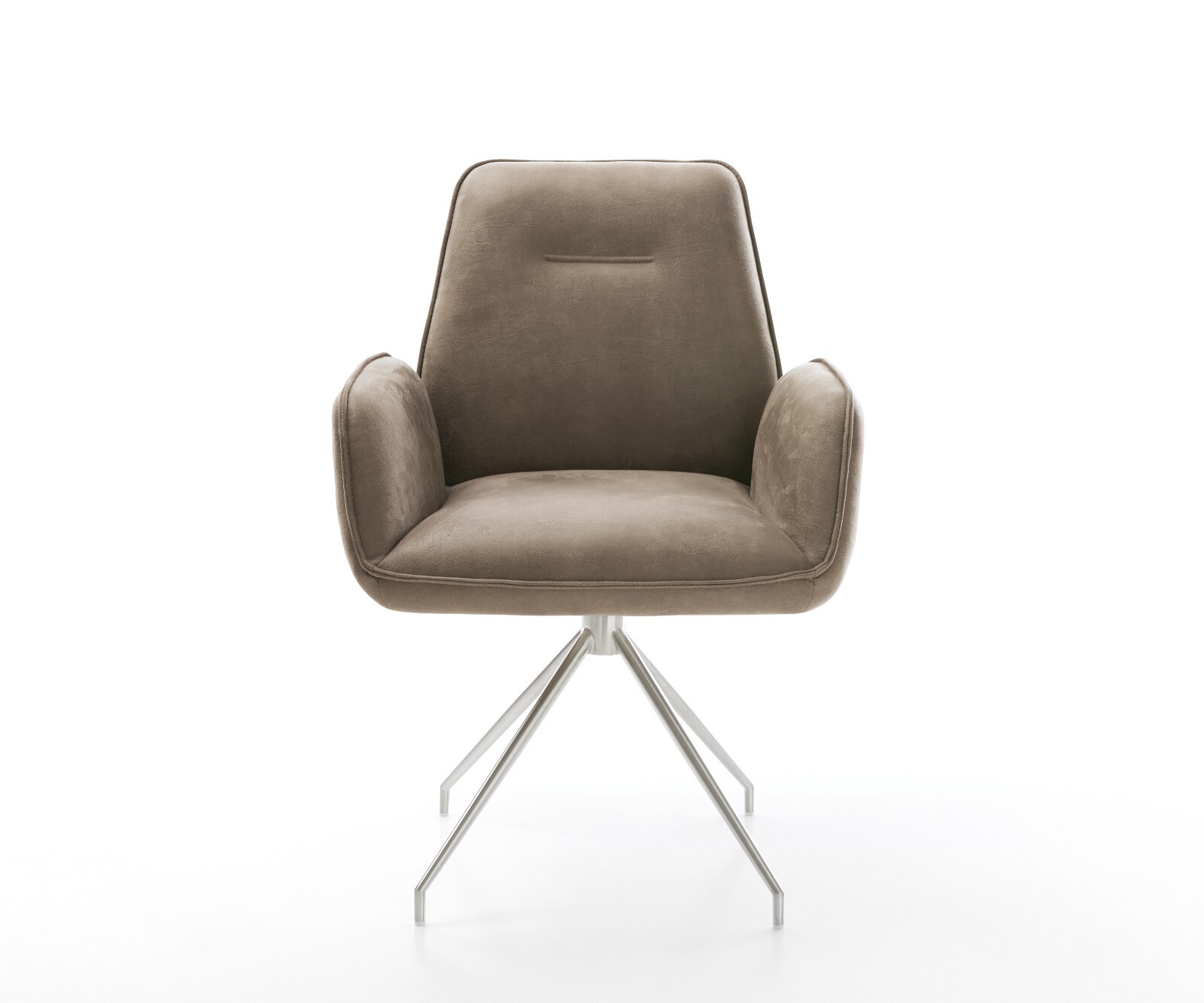 Eetkamerstoel Zoa-Flex microvelours taupe vintage kruisframe conisch roestvrij staal pocketveer kern 2