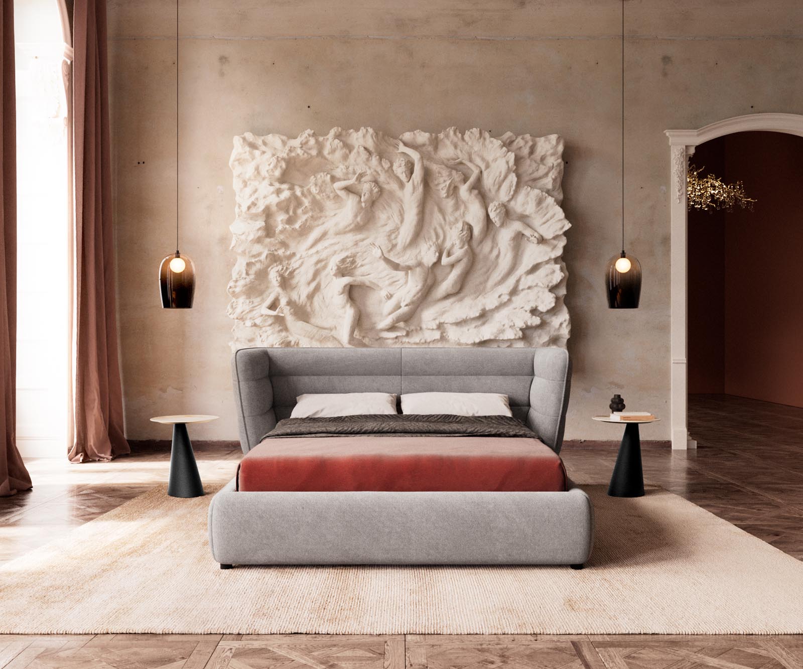 Gestoffeerd bed Simea 140x200 cm microvezel grijs 1