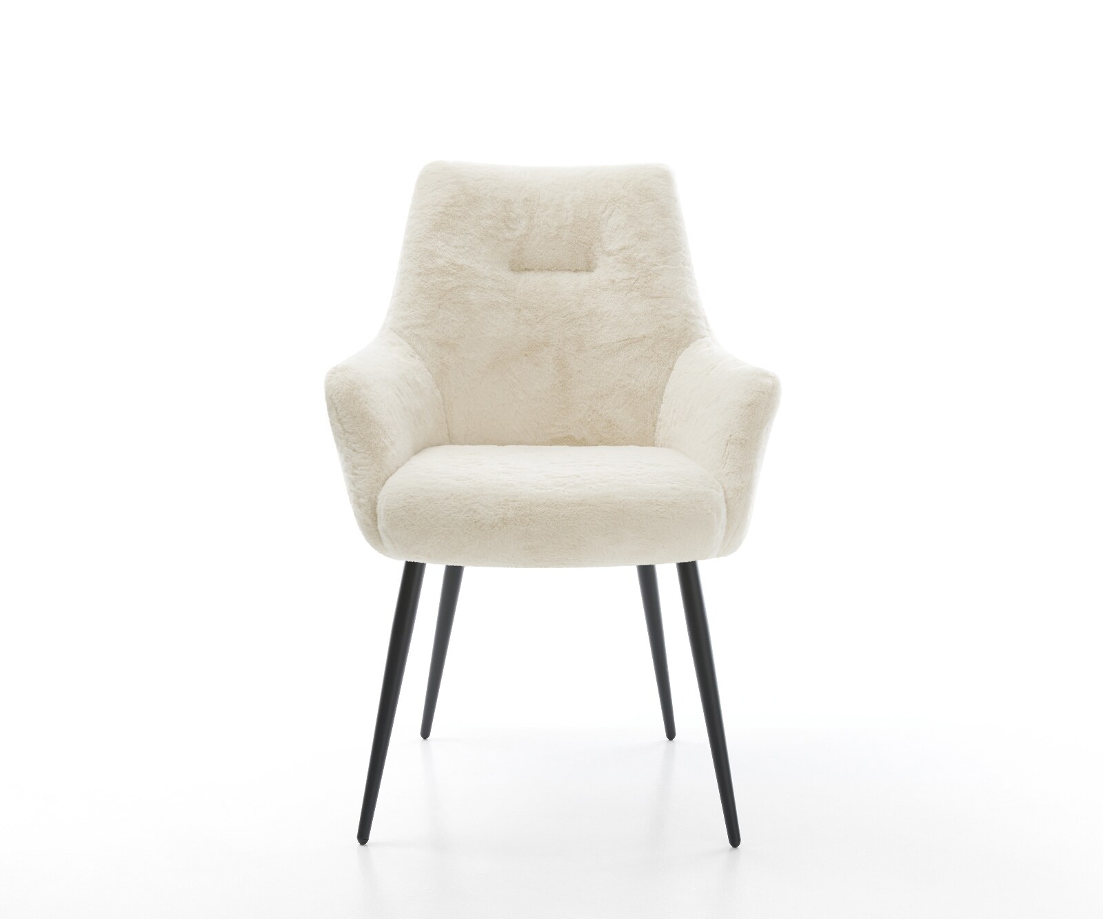 Eetkamerstoel Alja-Flex met armleuning pluchen crème-wit 4-poot conisch zwart pocketveer kern 2
