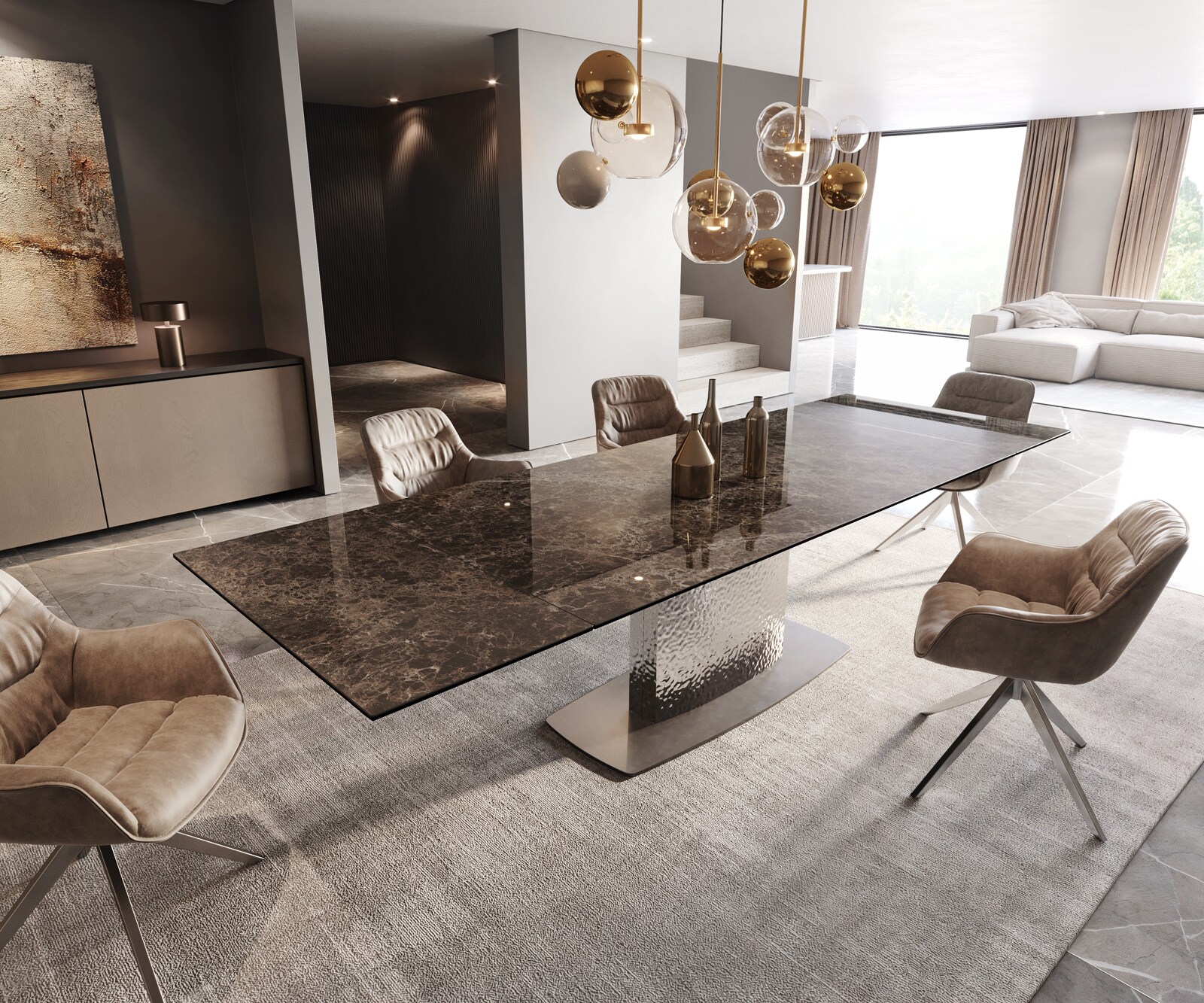 Eettafel Edge Keramiek Emperador Extra Lucidato Donkerbruin 200-300x100 Wave Roestvrij staal uitschuifbaar