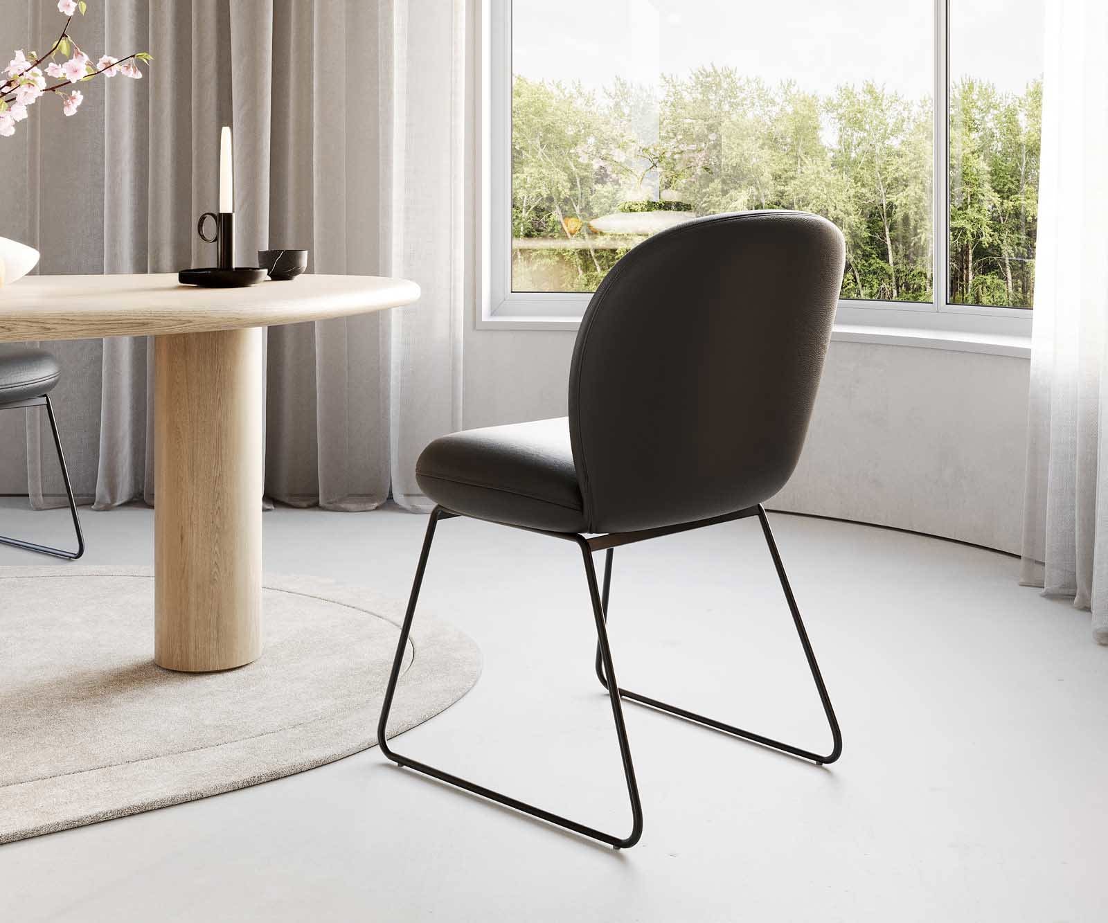 Eetkamerstoel Nube-Flex echt leer zwart slipframe zwart pocketveer kern 4 Eetkamerstoel Nube-Flex echt leer zwart slipframe zwart pocketveer kern 4