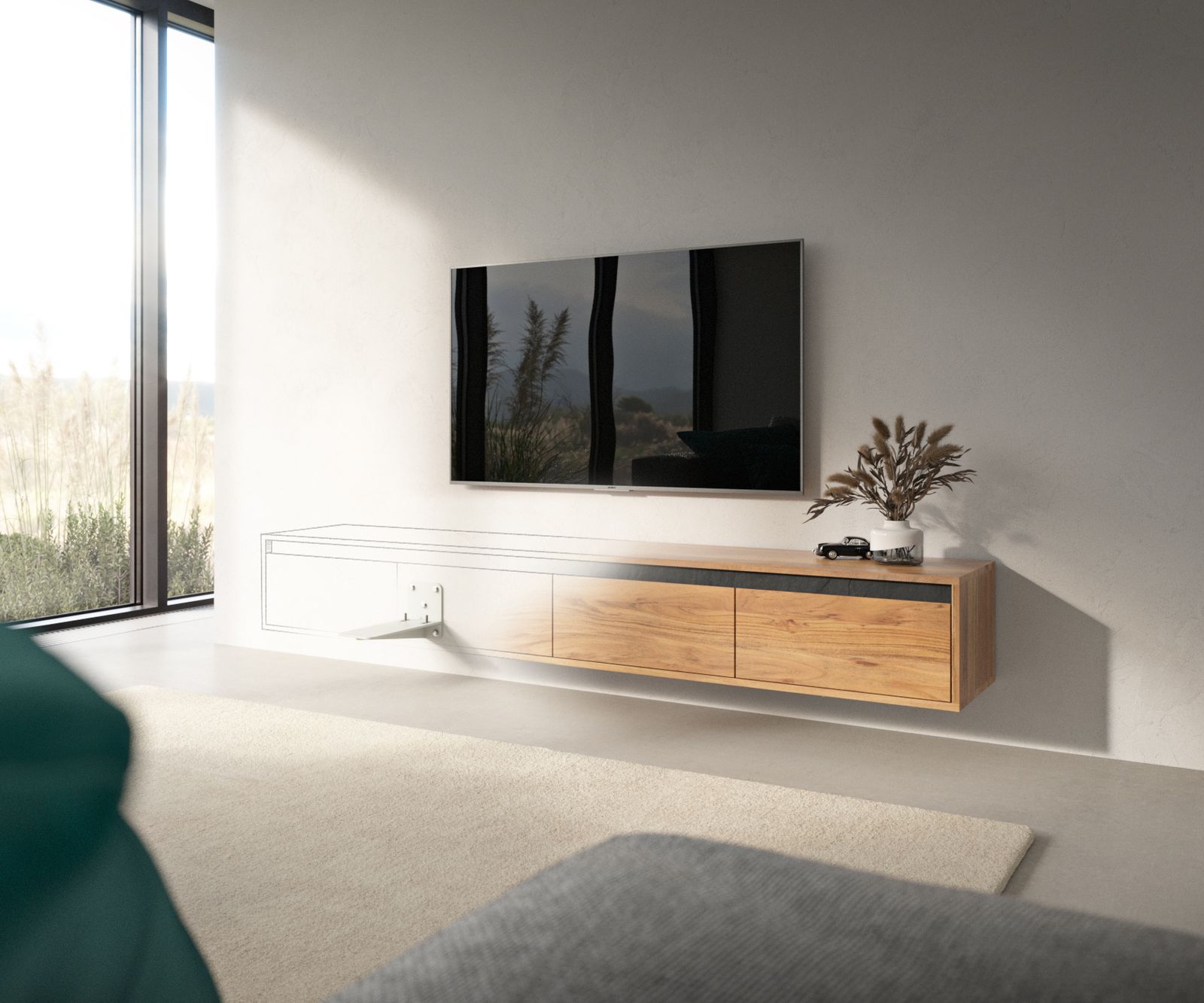TV meubels Muurbevestiging set van 2 zwevende look