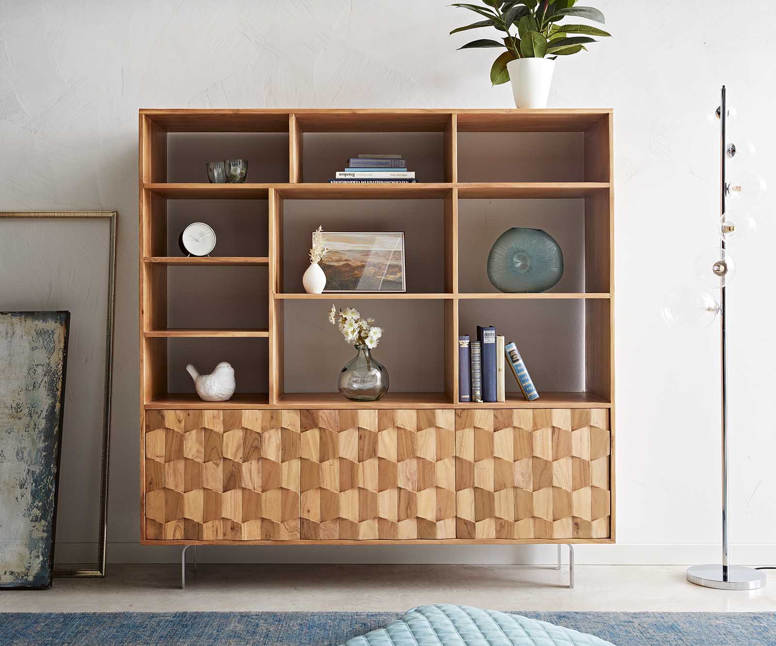Boekenkast Fevo 150x150 cm acacia bruin 3 deuren L-poot 6 Boekenkast Fevo 150x150 cm acacia bruin 3 deuren L-poot 6
