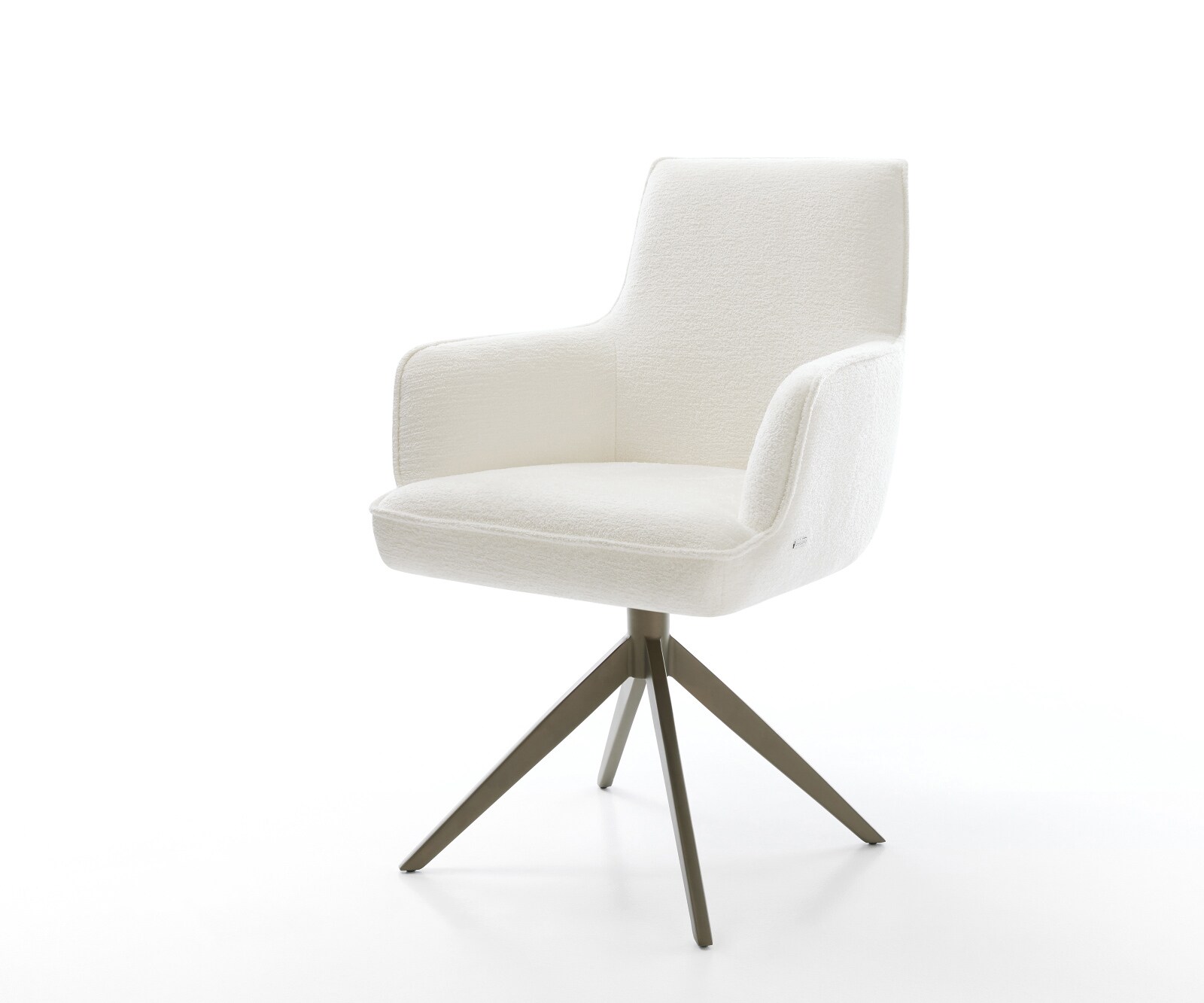 Draaistoel Heira-Flex met armleuning bouclé zacht beige kruisframe breed afwerking met titanium 360° draaibaar rocker-functie pocketveer kern 1