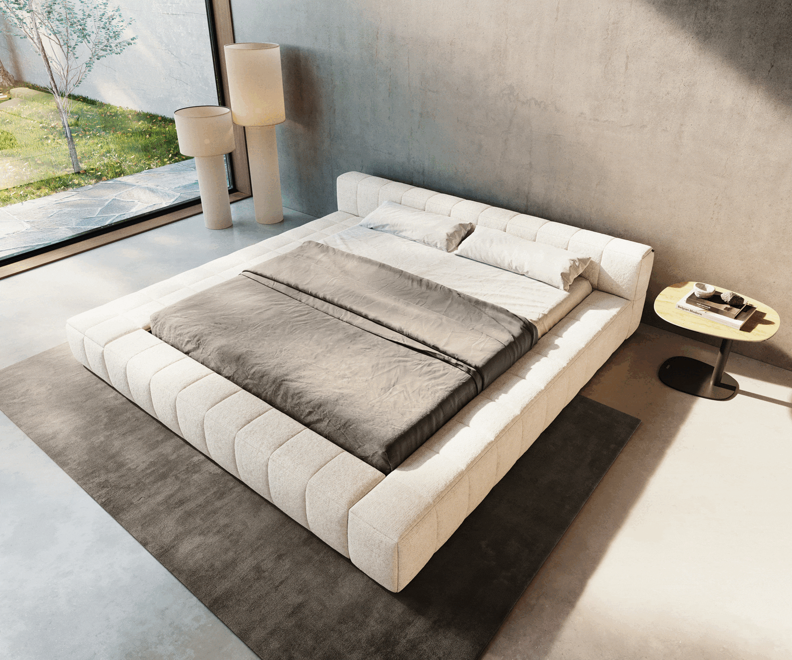 Gestoffeerd bedframe Espazio 180x200 cm bouclé Soft Beige 1