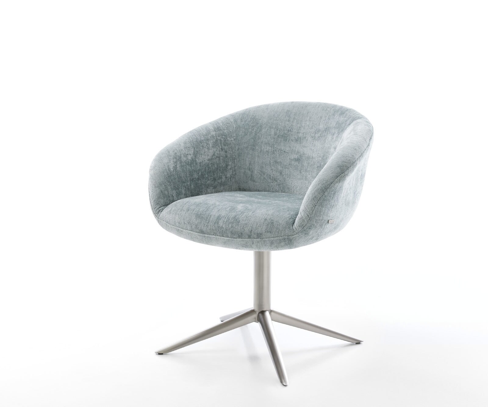 Draaistoel Vinka-Flex met armleuning chenille pastelblauw kruispoot roestvrij staal 360° draaibaar rocker-functie pocketveer kern 1
