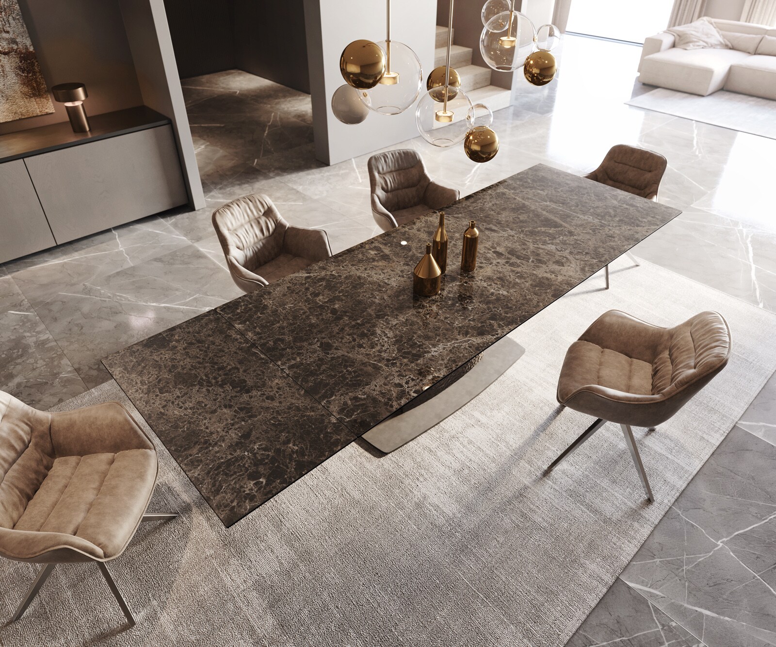 Eettafel Edge Keramiek Emperador Extra Lucidato Donkerbruin 200-300x100 Wave Roestvrij staal uitschuifbaar 3