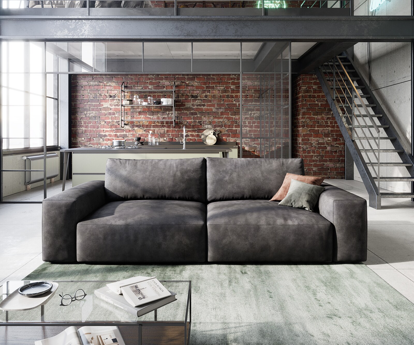 Big-sofa Lanzo 230x95 cm kunstleer vintage antraciet 1