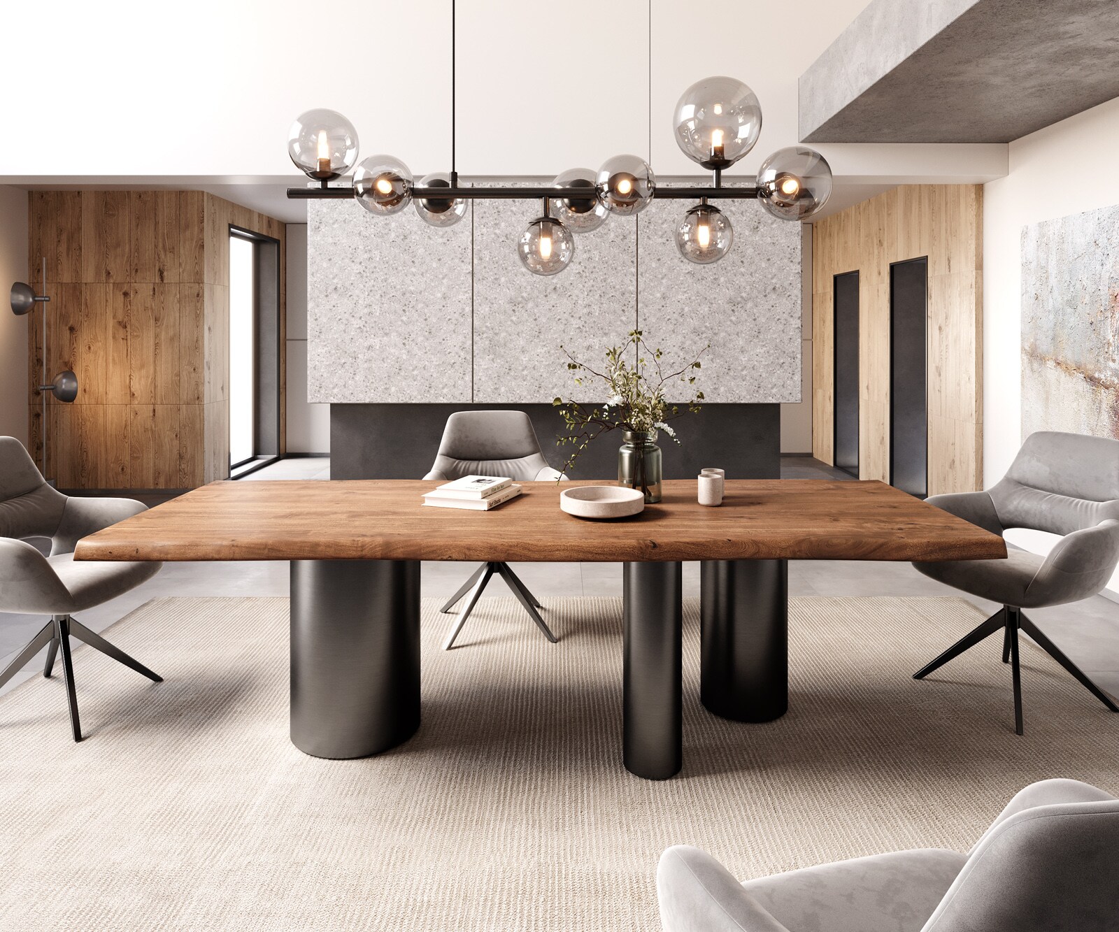 Eetkamertafel Edge 260x100 XL acacia bruin Troa roestvrij staal grafiet Live-Edge 1