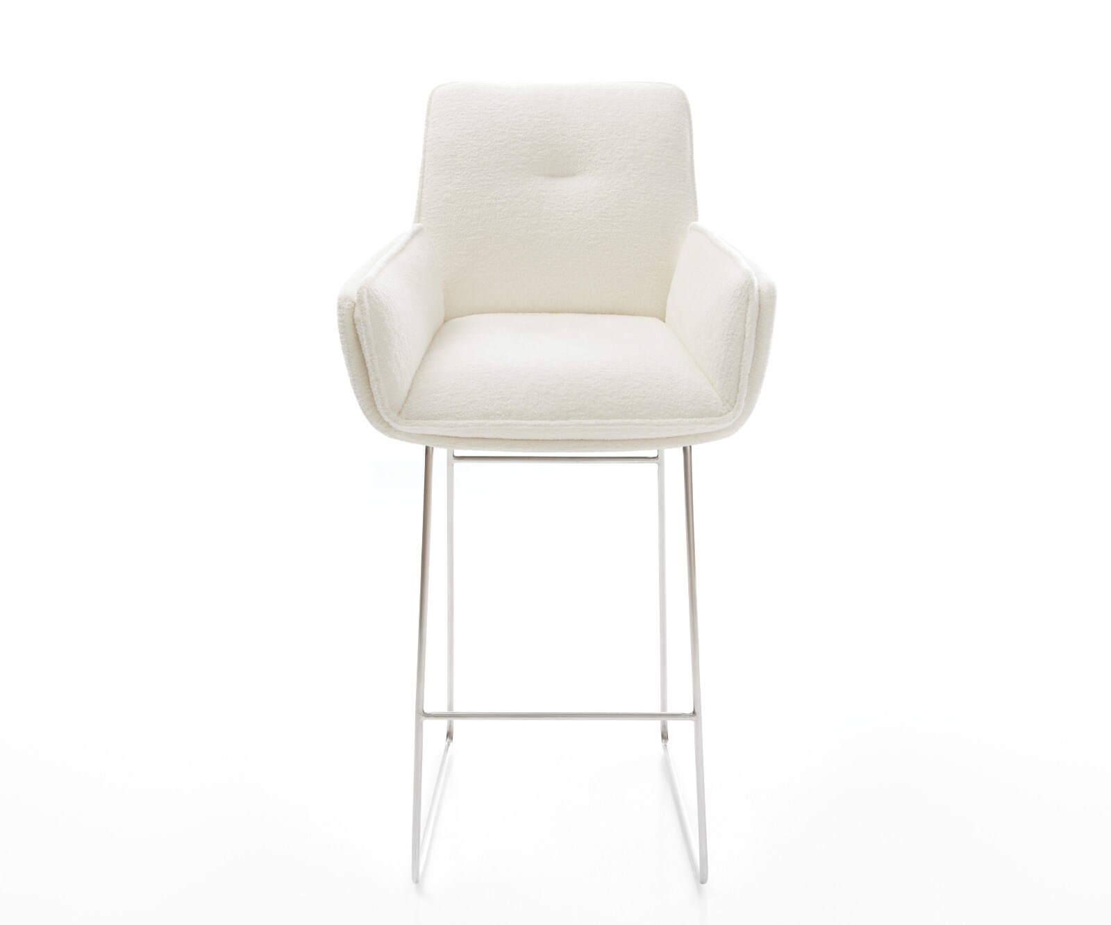 Barstoel Nela-Flex Bouclé zacht Beige Sledeonderstel roestvrij staal Zilver 2
