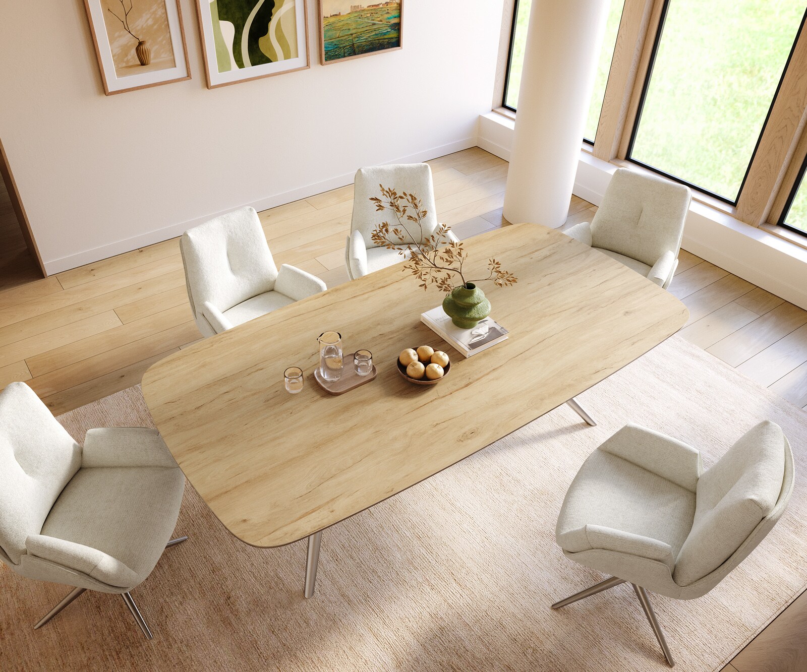 Eettafel Edge Boot 240x120 cm Keramiek Laminam® Sabbia Eichefarbig Estelar rond Roestvrij staal 3