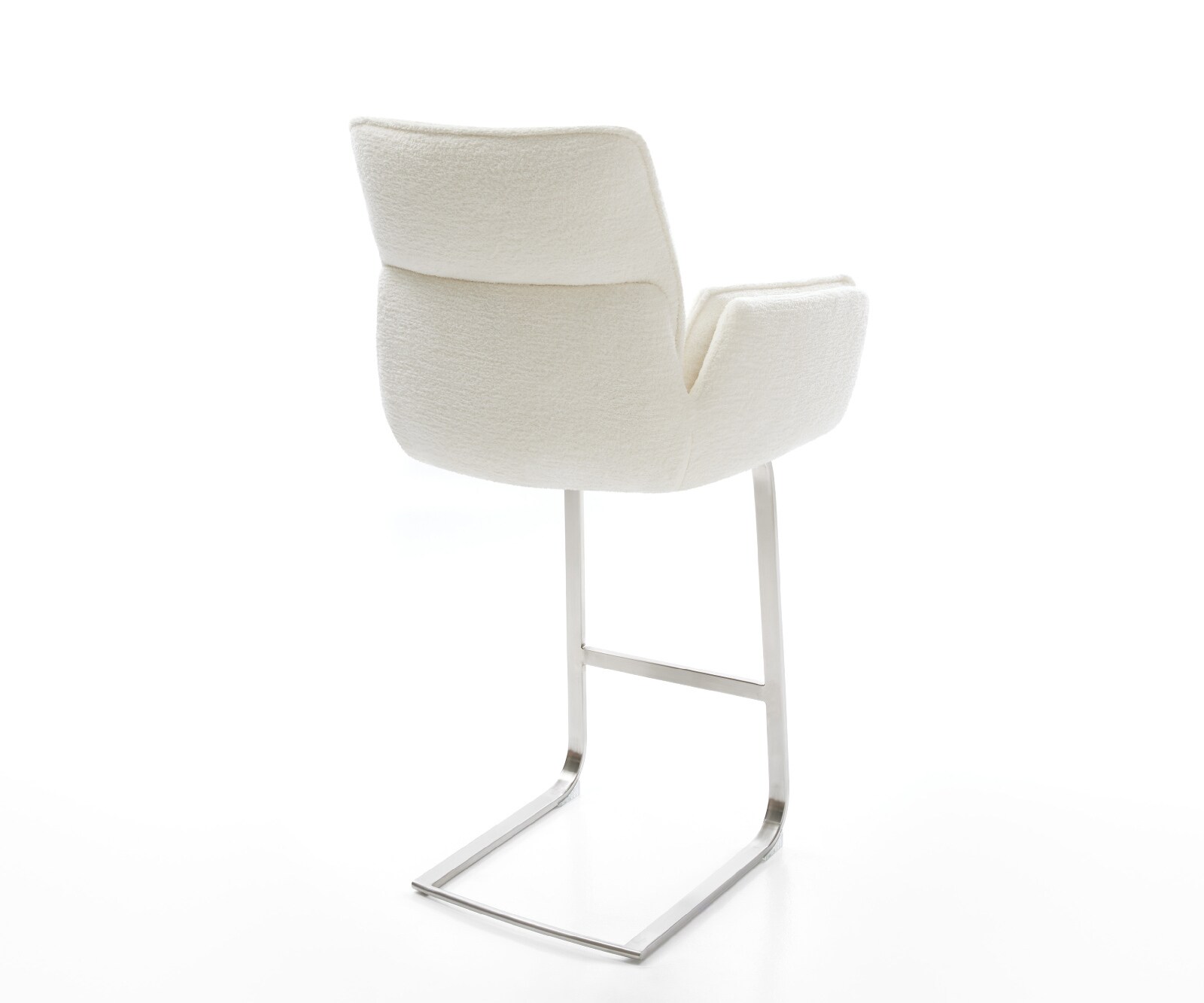 Barstoel Nela-Flex Bouclé zacht Beige Vrijkantelframe plat roestvrij staal Zilver 5