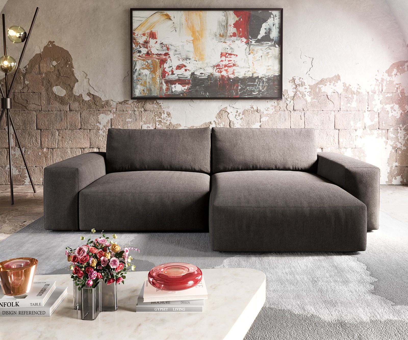 Hoekbank Lanzo XL 270x180 cm microvezel kaki bruin variabele rugleuning 1 Hoekbank Lanzo XL 270x180 cm microvezel kaki bruin variabele rugleuning 1