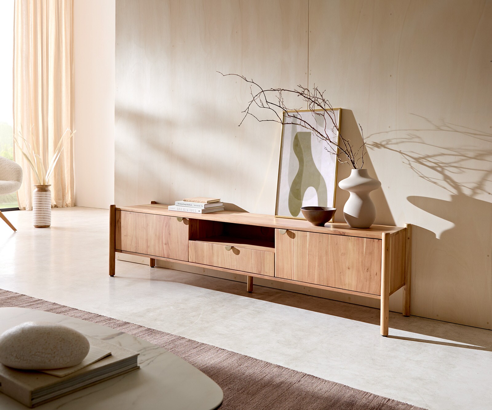 Tv-meubel Caius 175 cm acacia aura 2 deuren 1 lade 1 vak