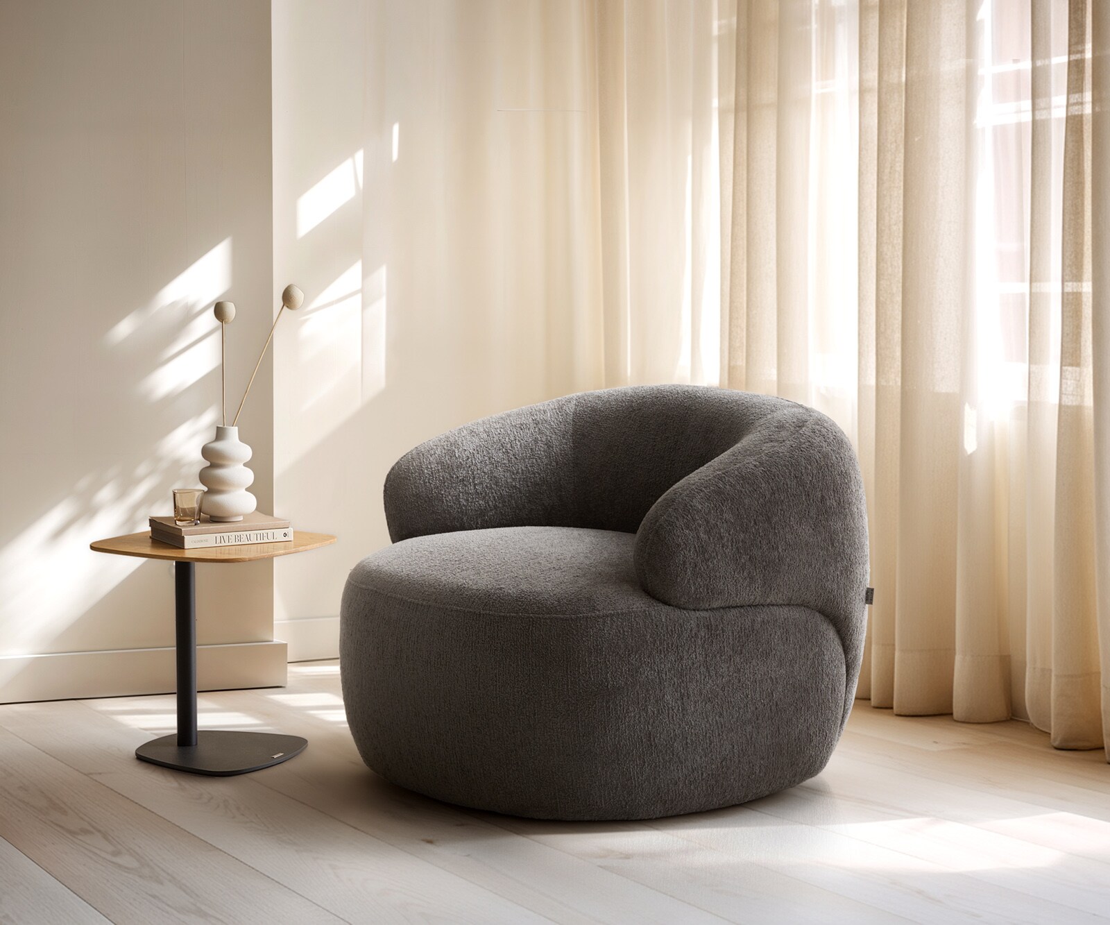 Fauteuil Nova 88x88 cm bouclé Soft Mud