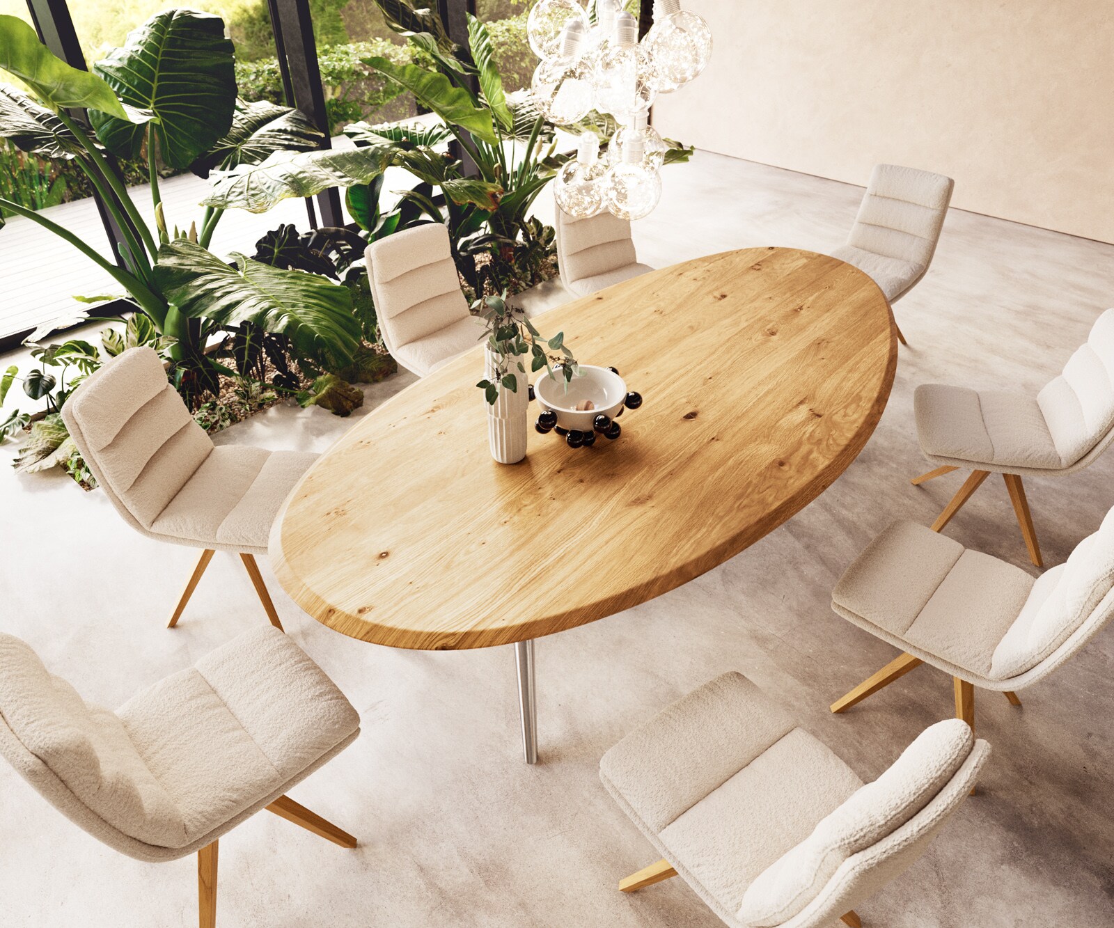 Eettafel Edge Oval 280x130x2,5 eiken natuur Estelar rond RVS Flow-Edge 4
