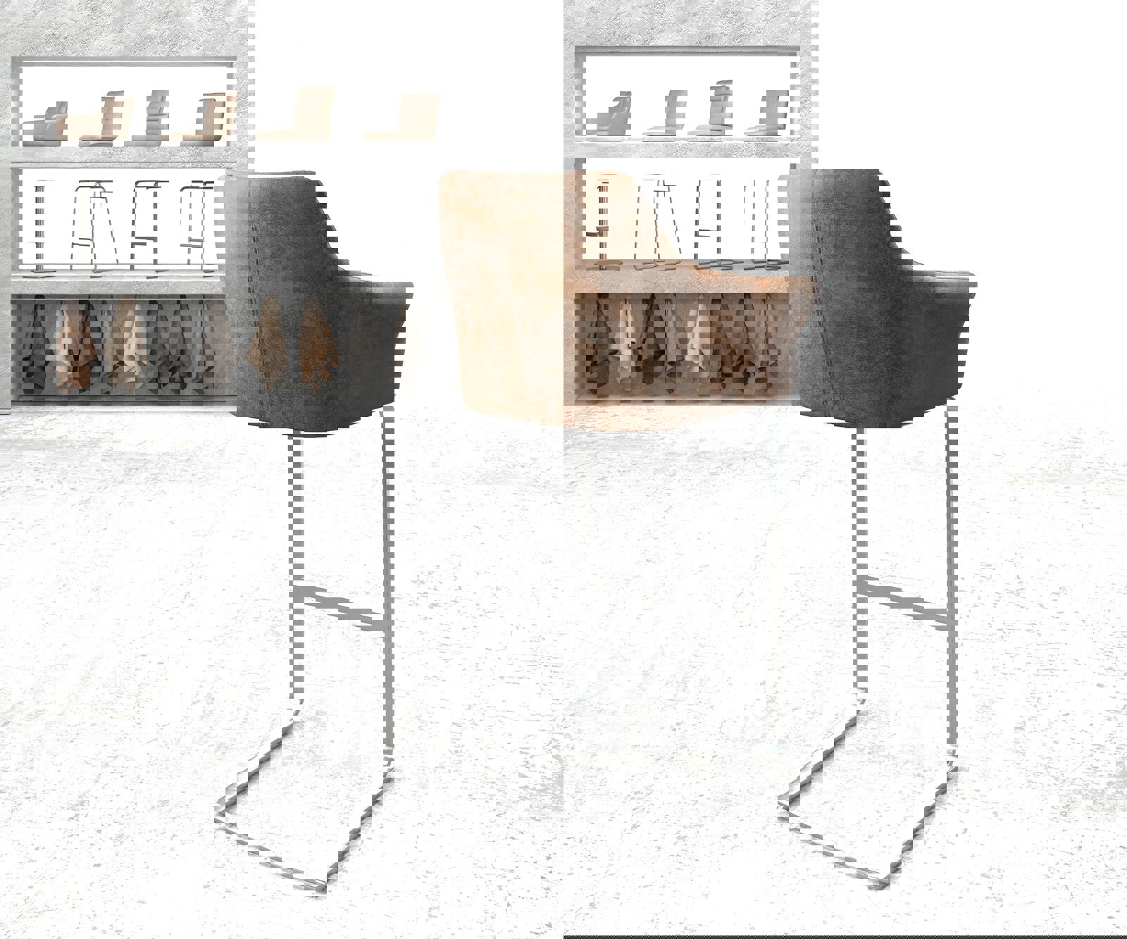 Barstoel Yulo-Flex vintage bruin sledestoel vlak roestvrijstaal 2 Barstoel Yulo-Flex vintage bruin sledestoel vlak roestvrijstaal 2