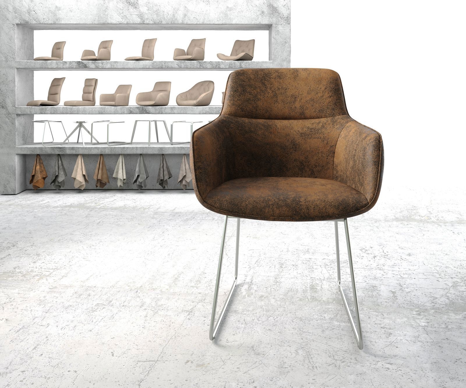 Armleunstoel Pejo-Flex bruin antiek slipframe roestvrij staal 1 Armleunstoel Pejo-Flex bruin antiek slipframe roestvrij staal 1